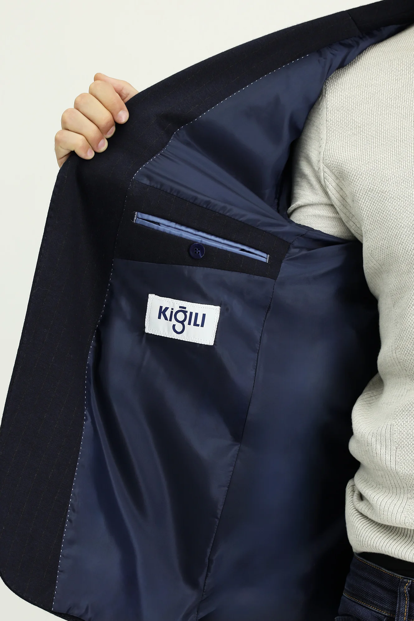 Siyah Lacivert 4 Drop Relaxed Fit Rahat Kesim Klasik Çizgili Örme Ceket - Image 4