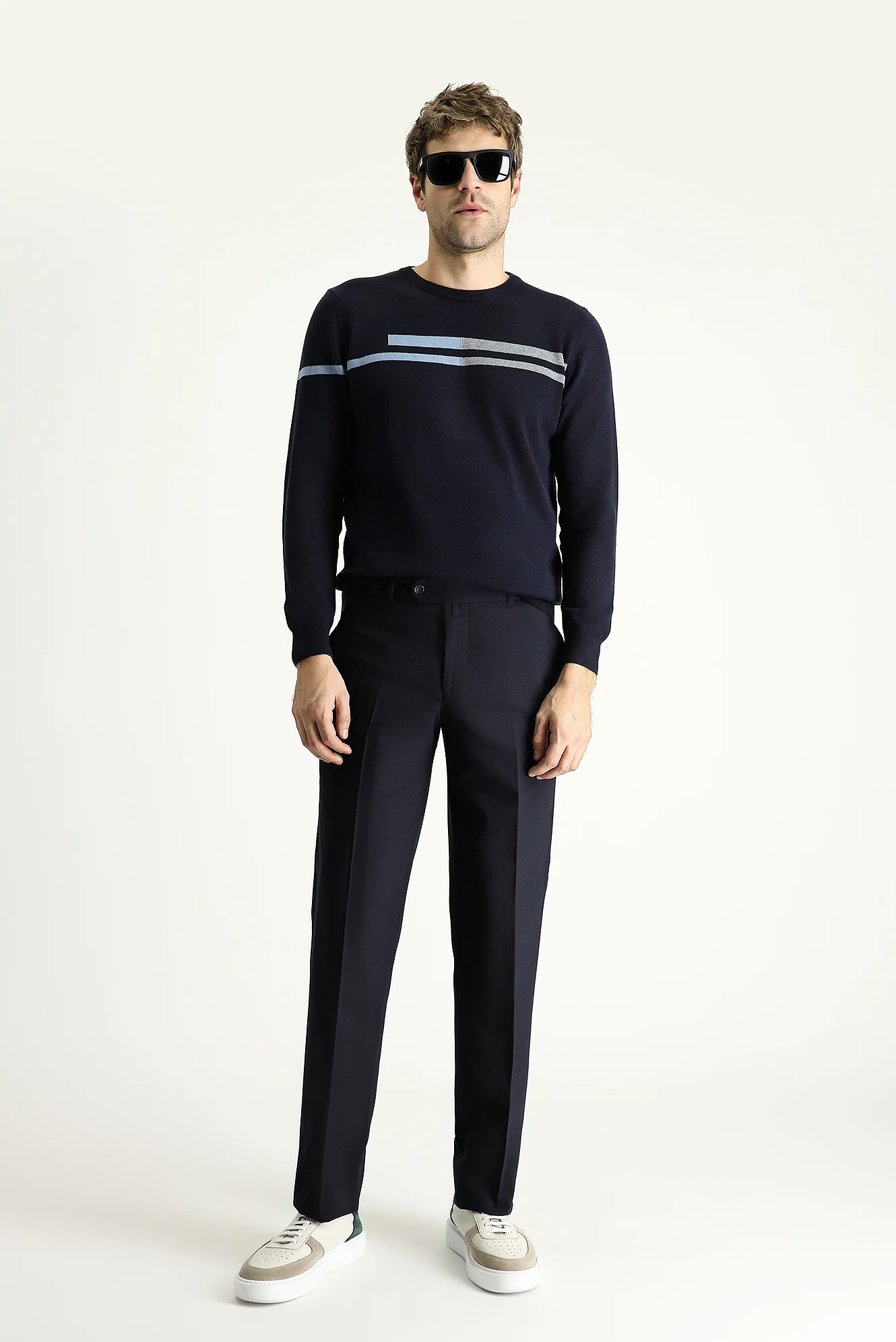 Siyah Lacivert 4 Drop Relaxed Fit Rahat Kesim Yünlü Klasik Kumaş Pantolon