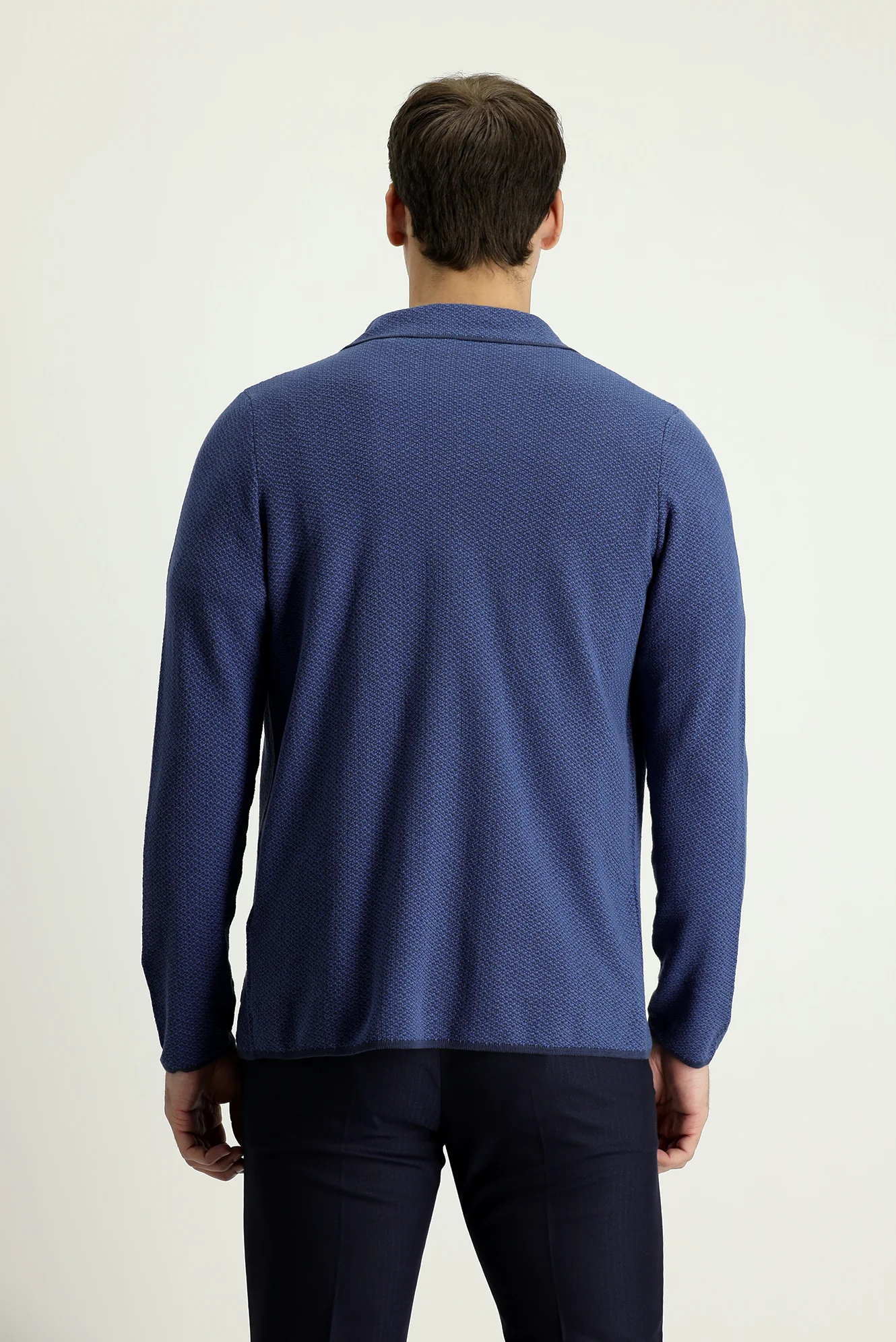 Siyah Lacivert 7 Drop Slim Fit Dar Kesim Desenli Pamuklu Hırka / Ceket - Image 3