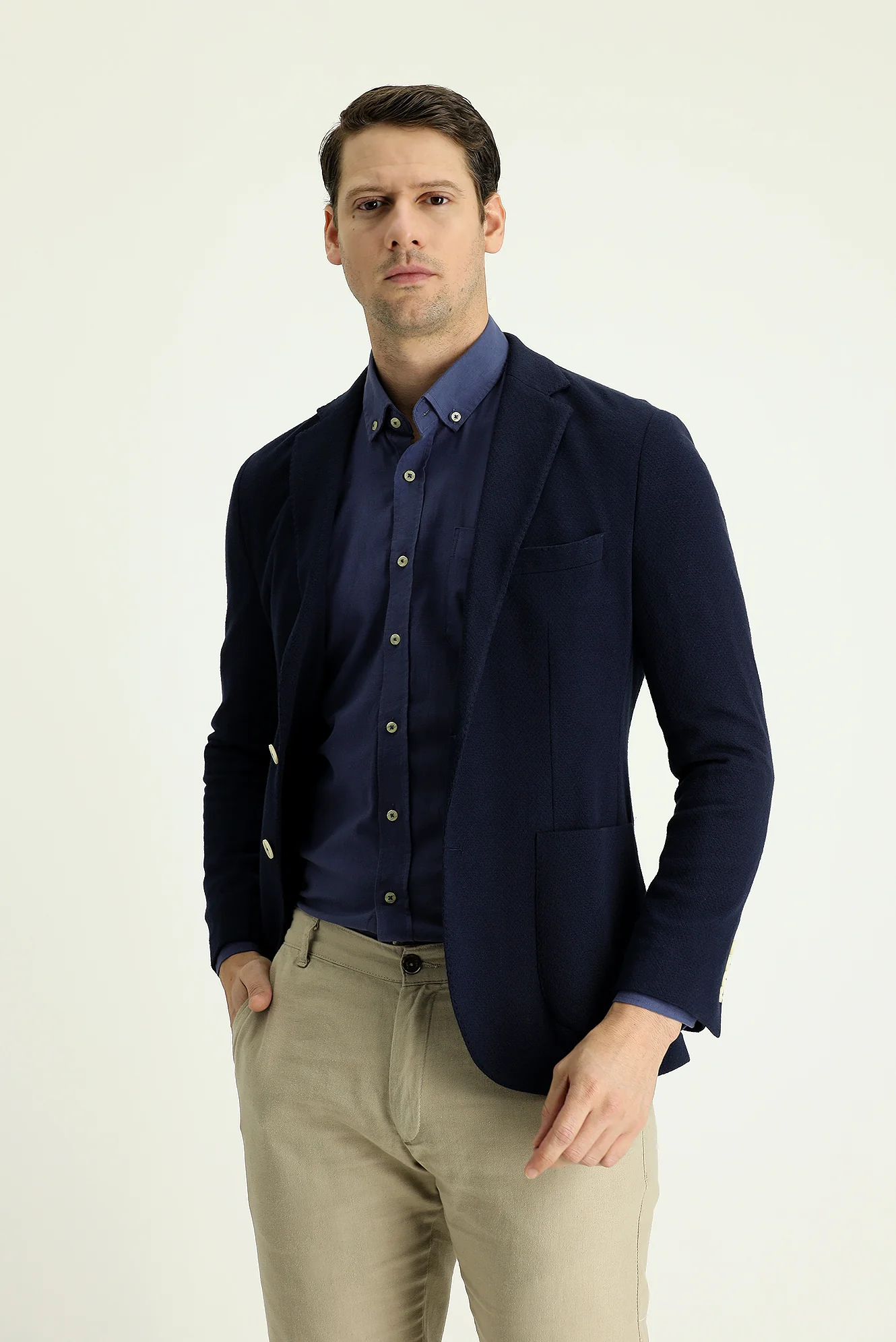 Siyah Lacivert 7 Drop Slim Fit Dar Kesim Ak.Yd.Örme Ceket - Image 2