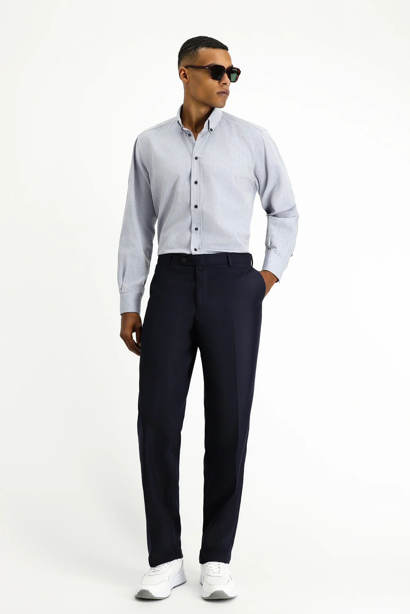 Siyah Lacivert 7 Drop Slim Fit Dar Kesim Klasik Kumaş Pantolon