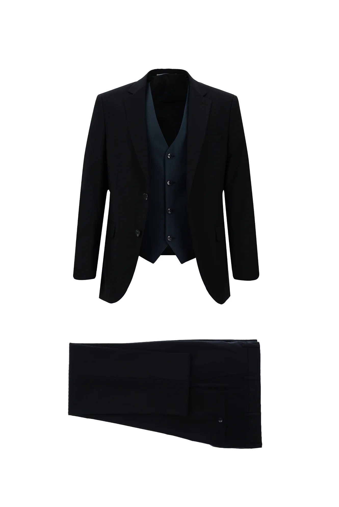 Siyah Lacivert 7 Drop Slim Fit Dar Kesim Kombinli Yelekli Takım Elbise