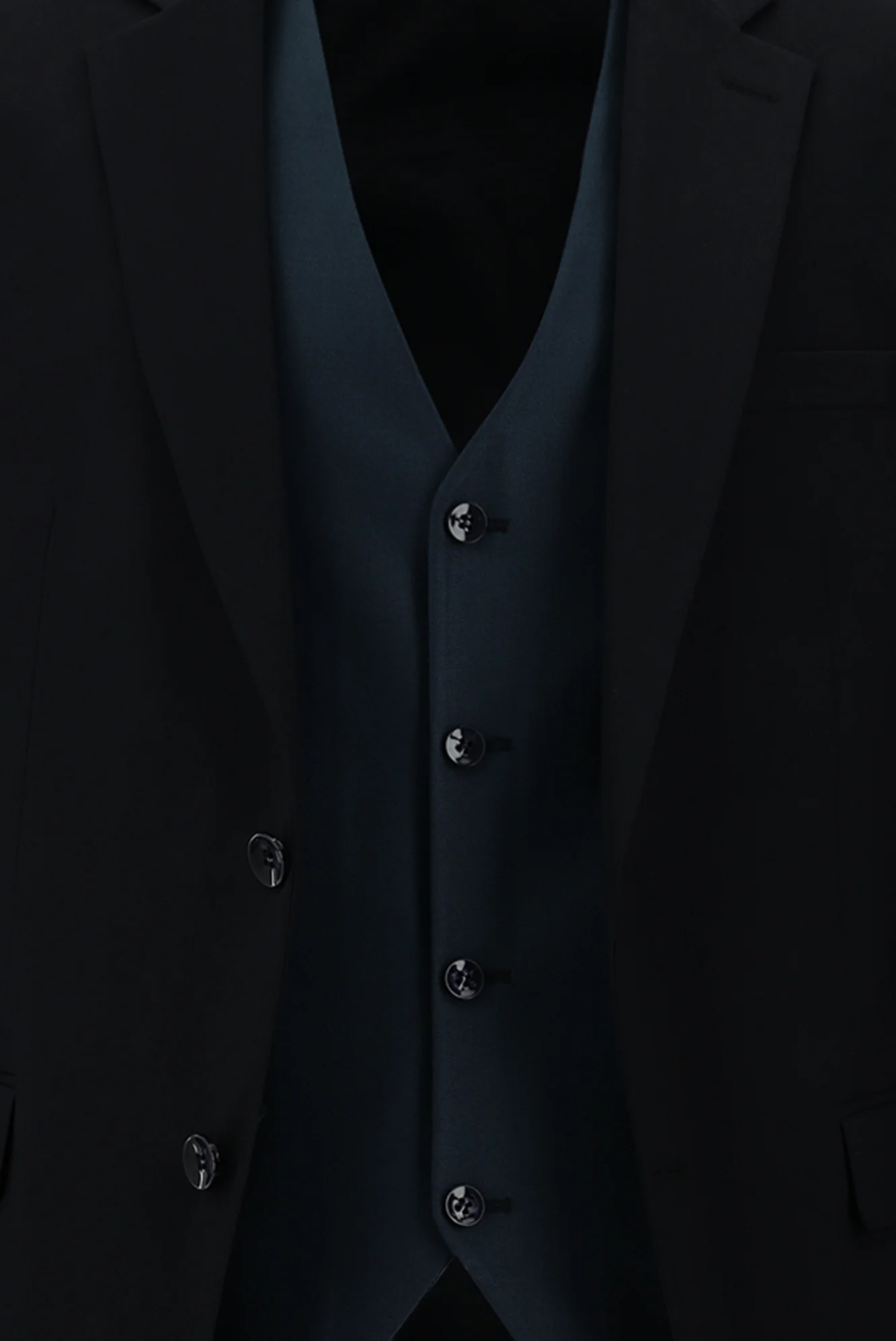 Siyah Lacivert 7 Drop Slim Fit Dar Kesim Kombinli Yelekli Takım Elbise - Image 6