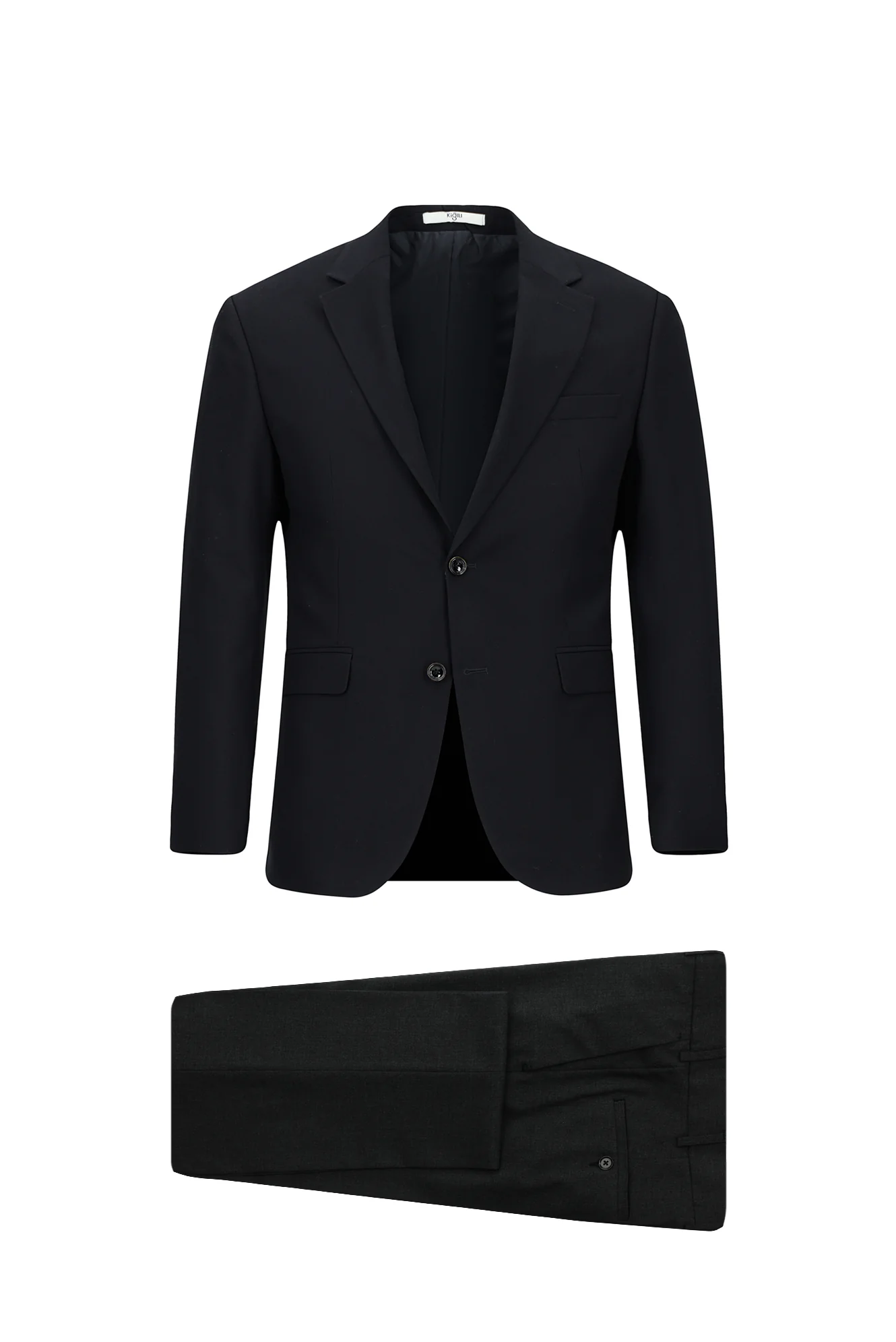 Siyah Lacivert 7 Drop Slim Fit Dar Kesim Mono Yaka Desenli Kombinli Takım Elbise