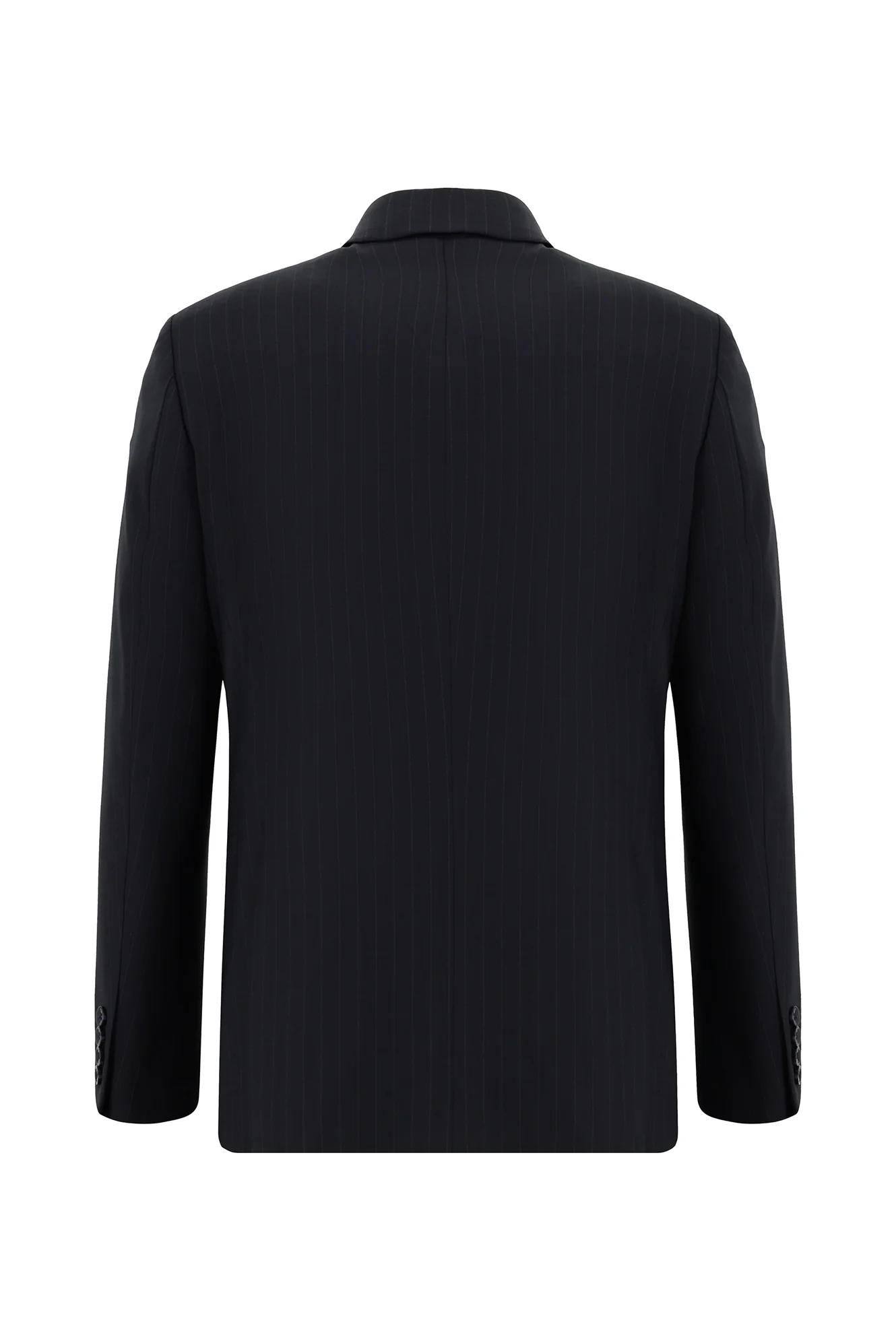 Siyah Lacivert 7 Drop Slim Fit Dar Kesim Yünlü Çizgili Takım Elbise - Image 3