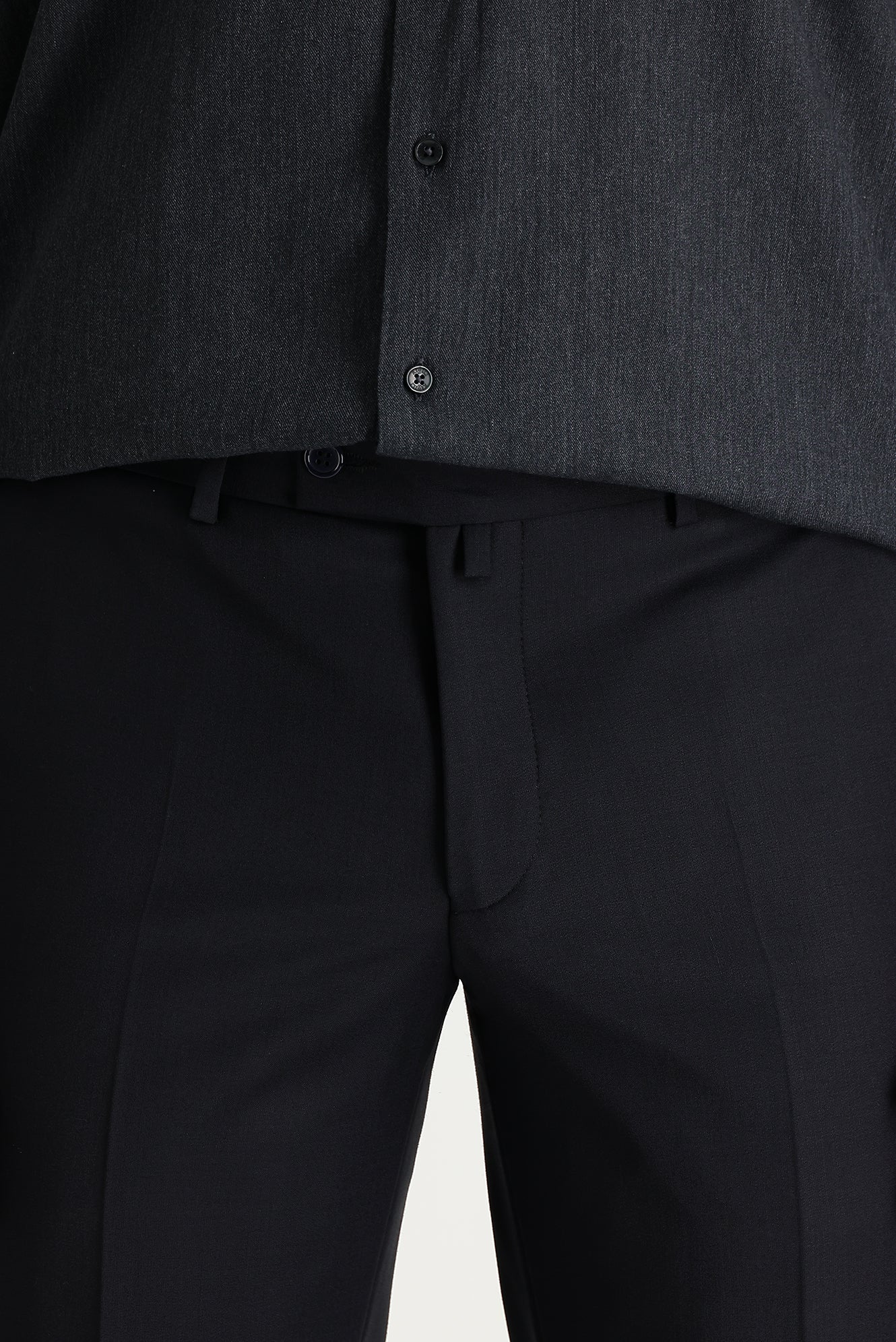 Siyah Lacivert 7 Drop Slim Fit Dar Kesim Yünlü Klasik Kumaş Pantolon - Image 2