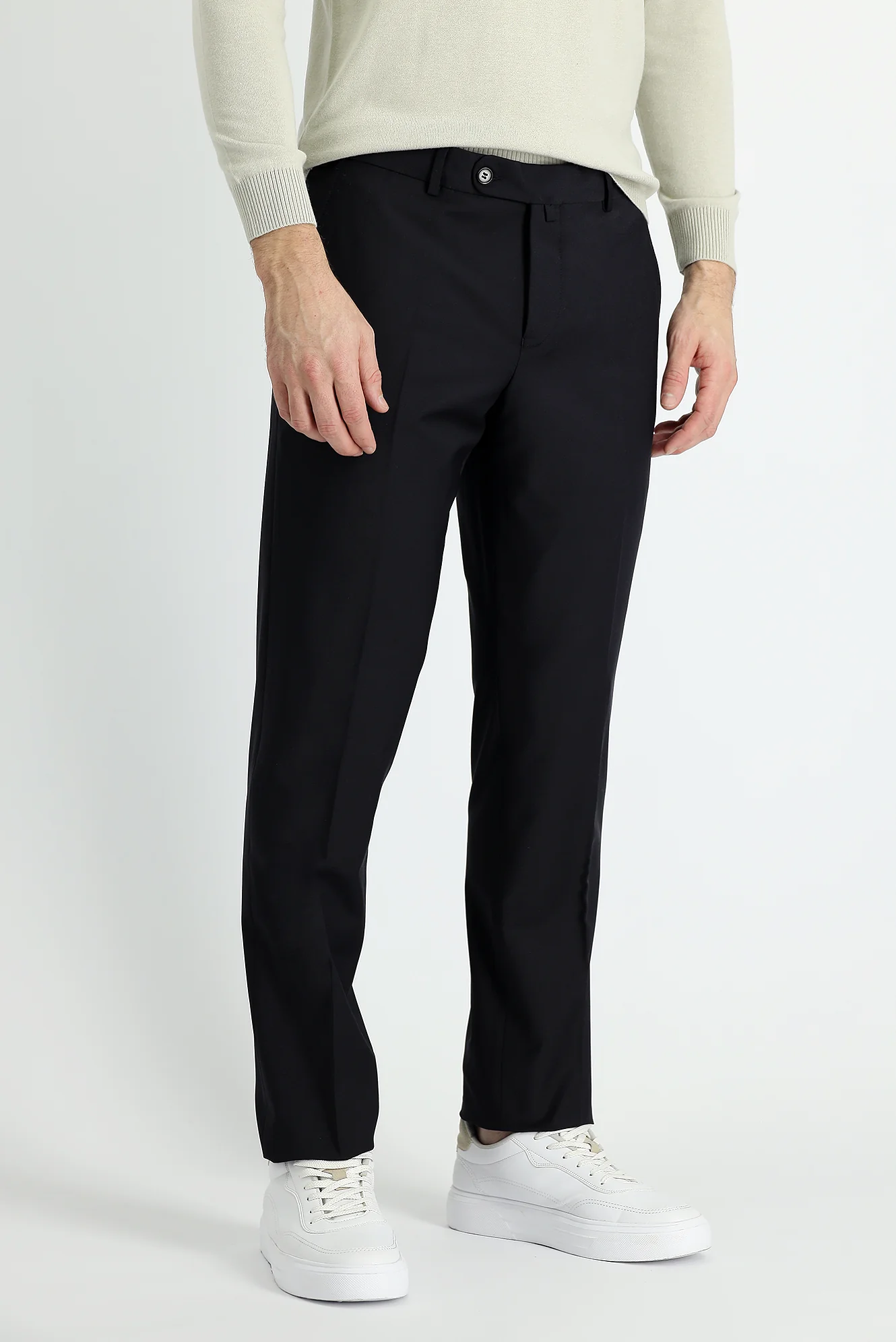 Siyah Lacivert 7 Drop Slim Fit Dar Kesim Yünlü Klasik Kumaş Pantolon - Image 2