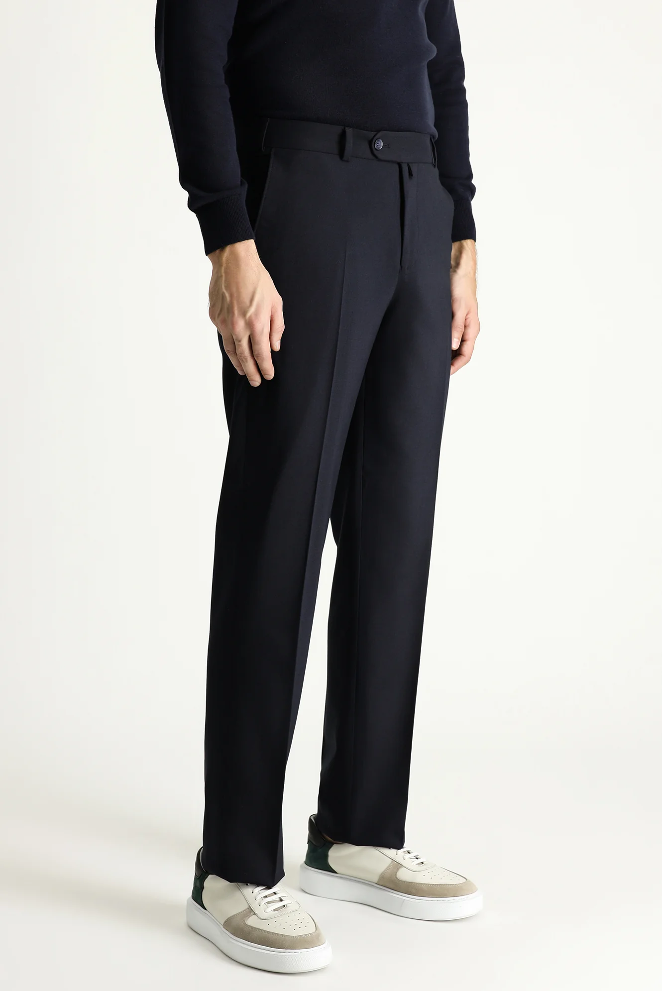 Siyah Lacivert 7 Drop Slim Fit Dar Kesim Yünlü Klasik Kumaş Pantolon - Image 3