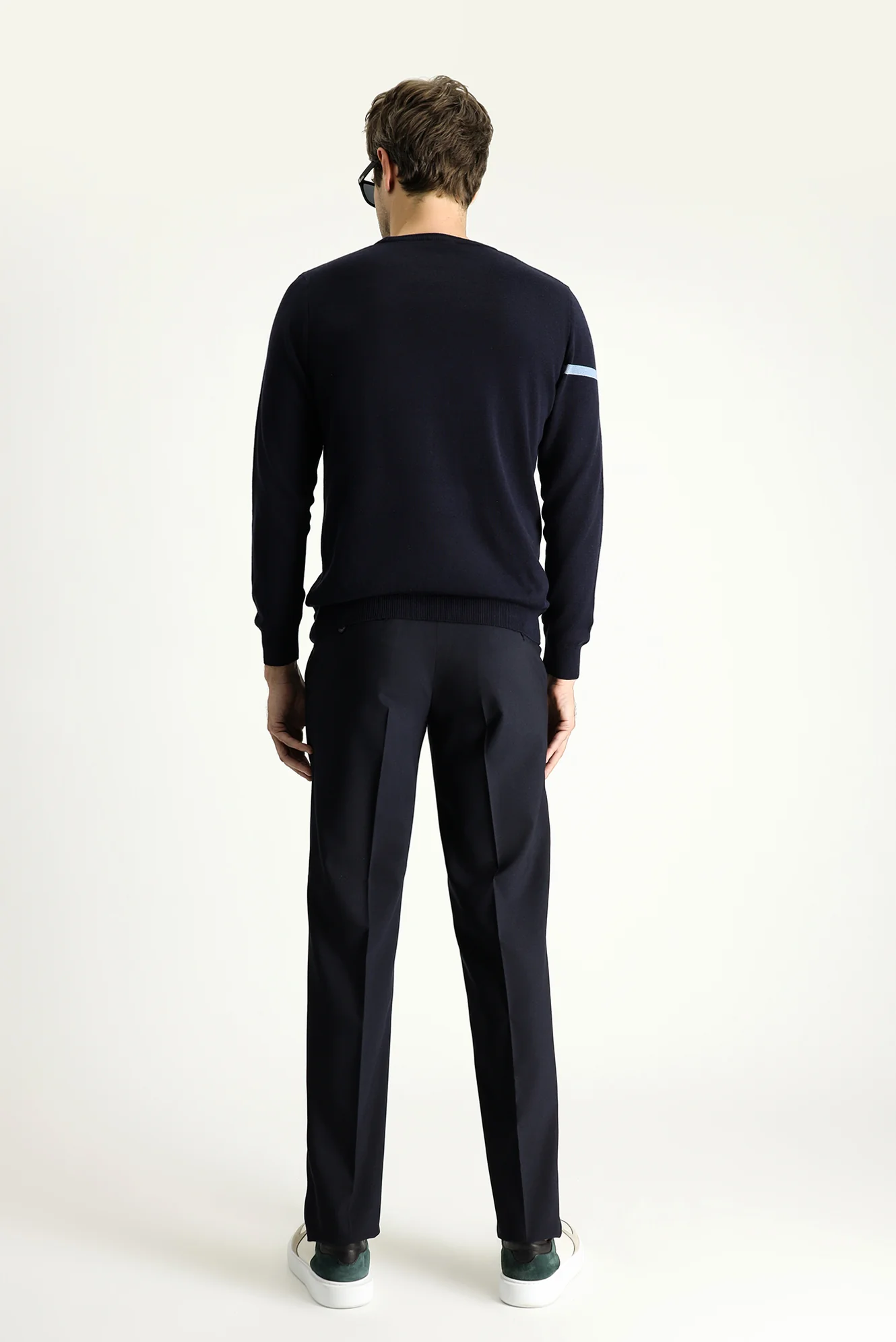 Siyah Lacivert 7 Drop Slim Fit Dar Kesim Yünlü Klasik Kumaş Pantolon - Image 4
