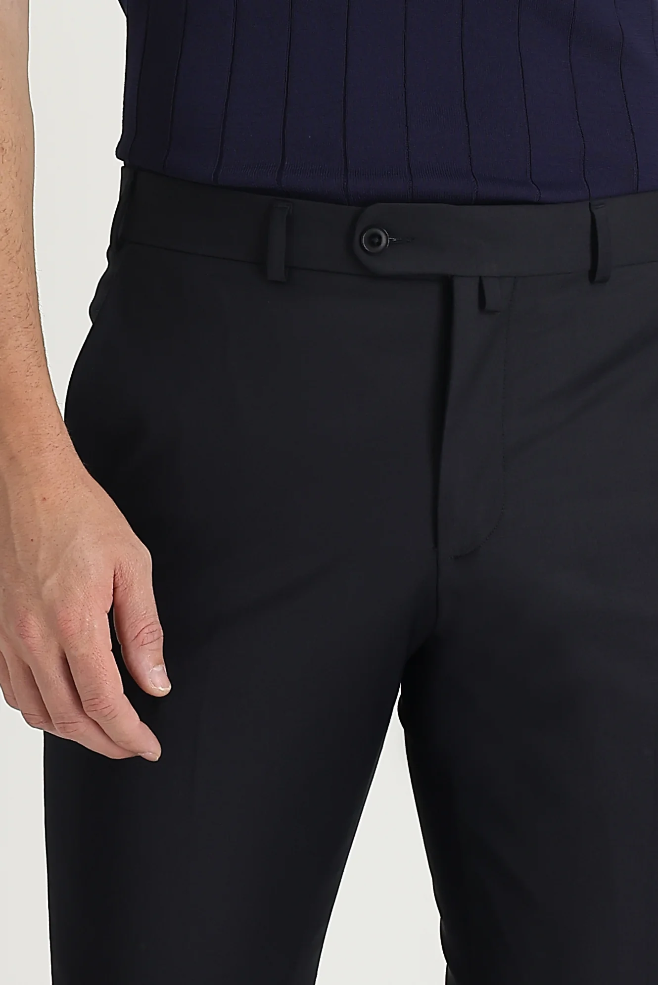 Siyah Lacivert 7 Drop Slim Fit Dar Kesim Yünlü Klasik Kumaş Pantolon - Image 2