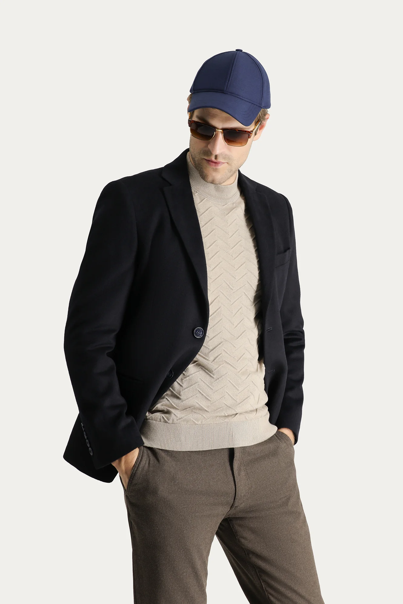 Siyah Lacivert 6 Drop Regular Fit Standart Kesim Spor Yünlü Ceket - Image 3