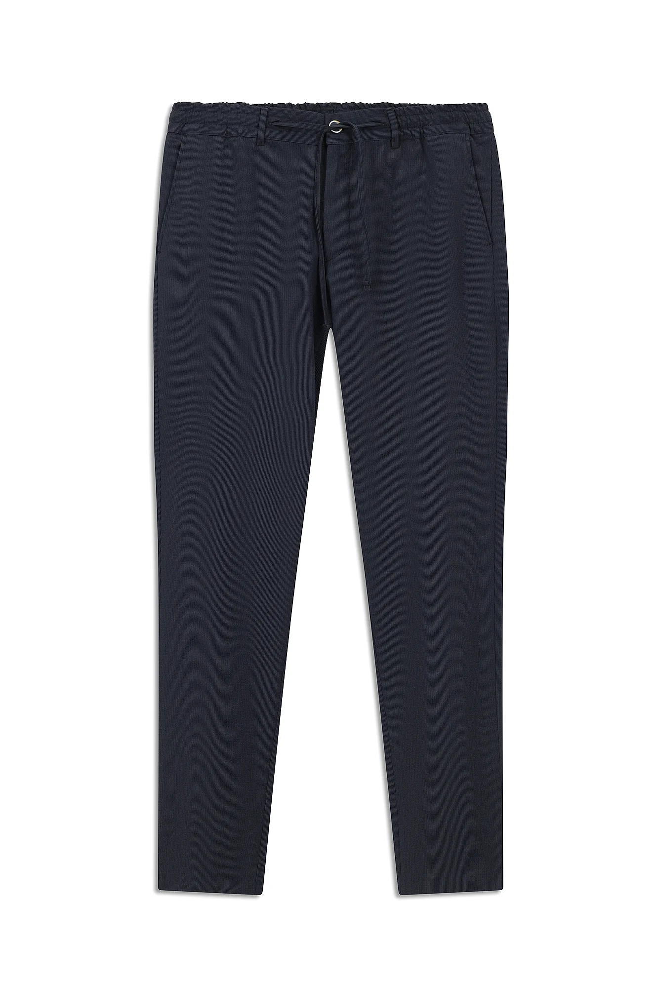 Siyah Lacivert 7 Drop Super Slim Fit Eksra Dar Kesim Beli Lastikli İpli Gofre Likralı Klasik Kumaş Pantolon - Image 6