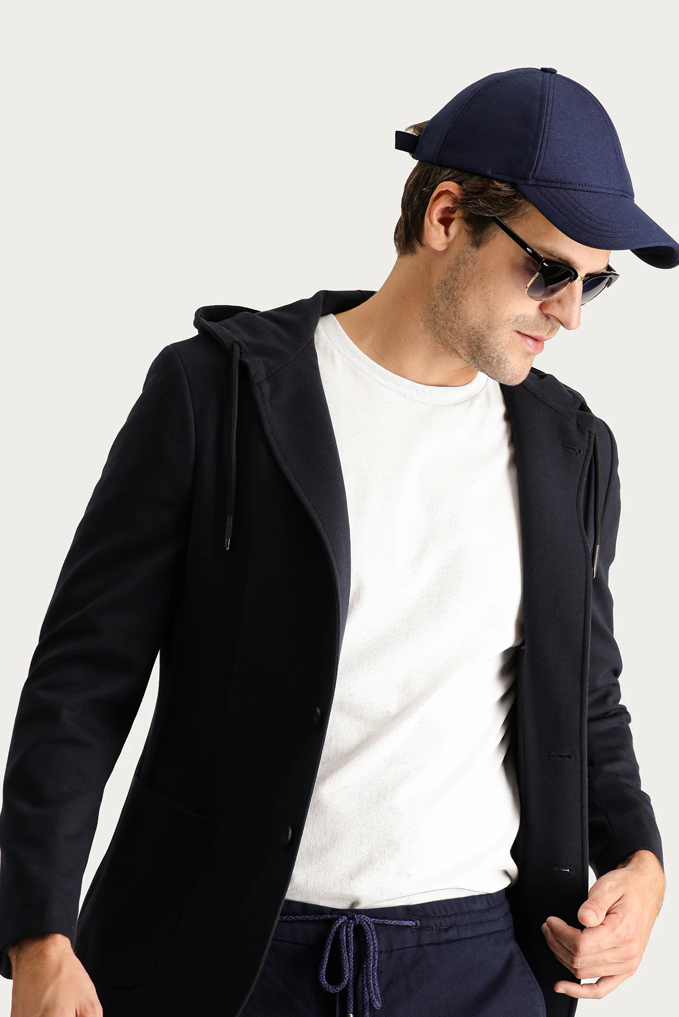Siyah Lacivert 7 Drop Super Slim Fit Eksra Dar Kesim Kapüşonlu Spor Örme Ceket - Image 3