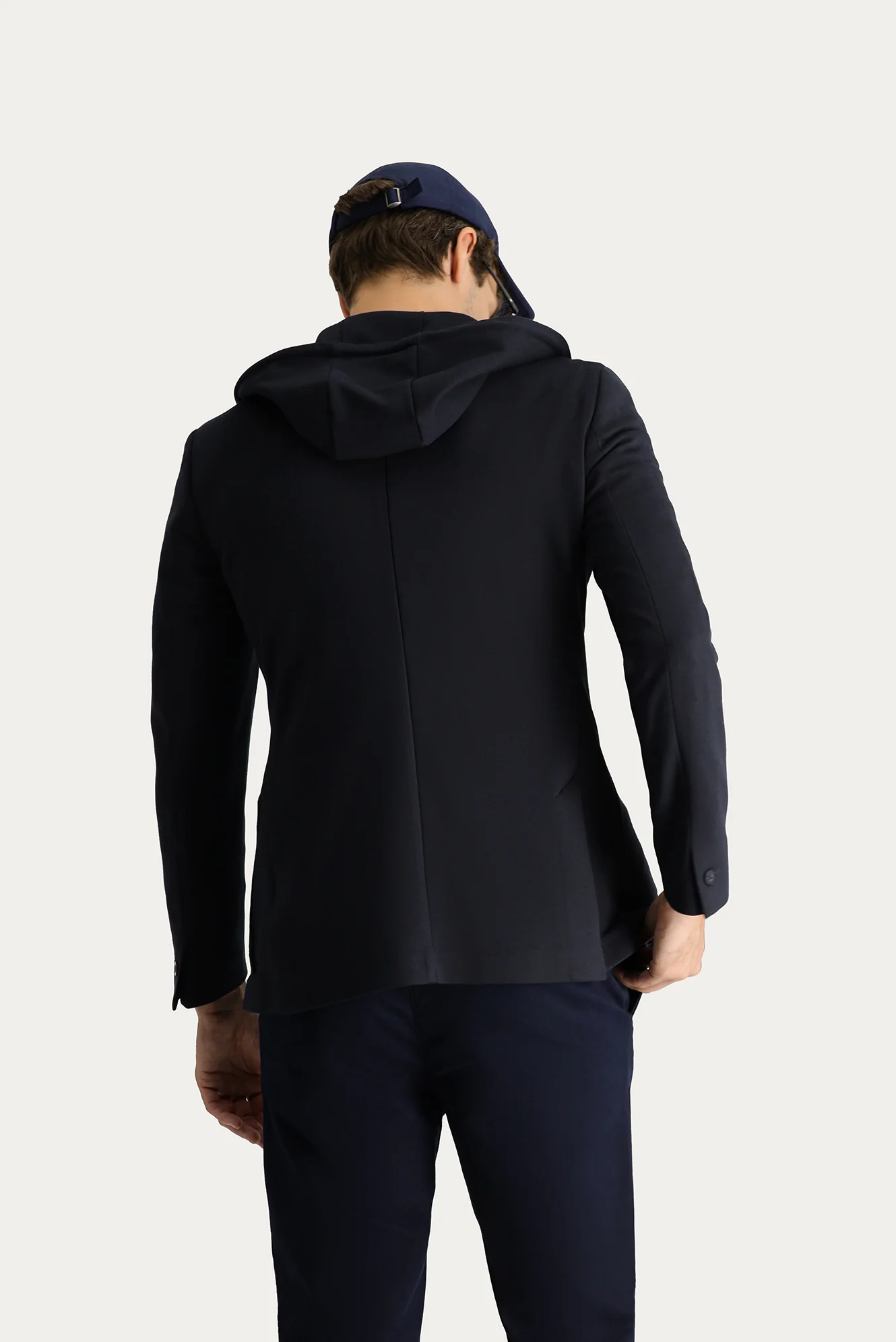 Siyah Lacivert 7 Drop Super Slim Fit Eksra Dar Kesim Kapüşonlu Spor Örme Ceket - Image 4