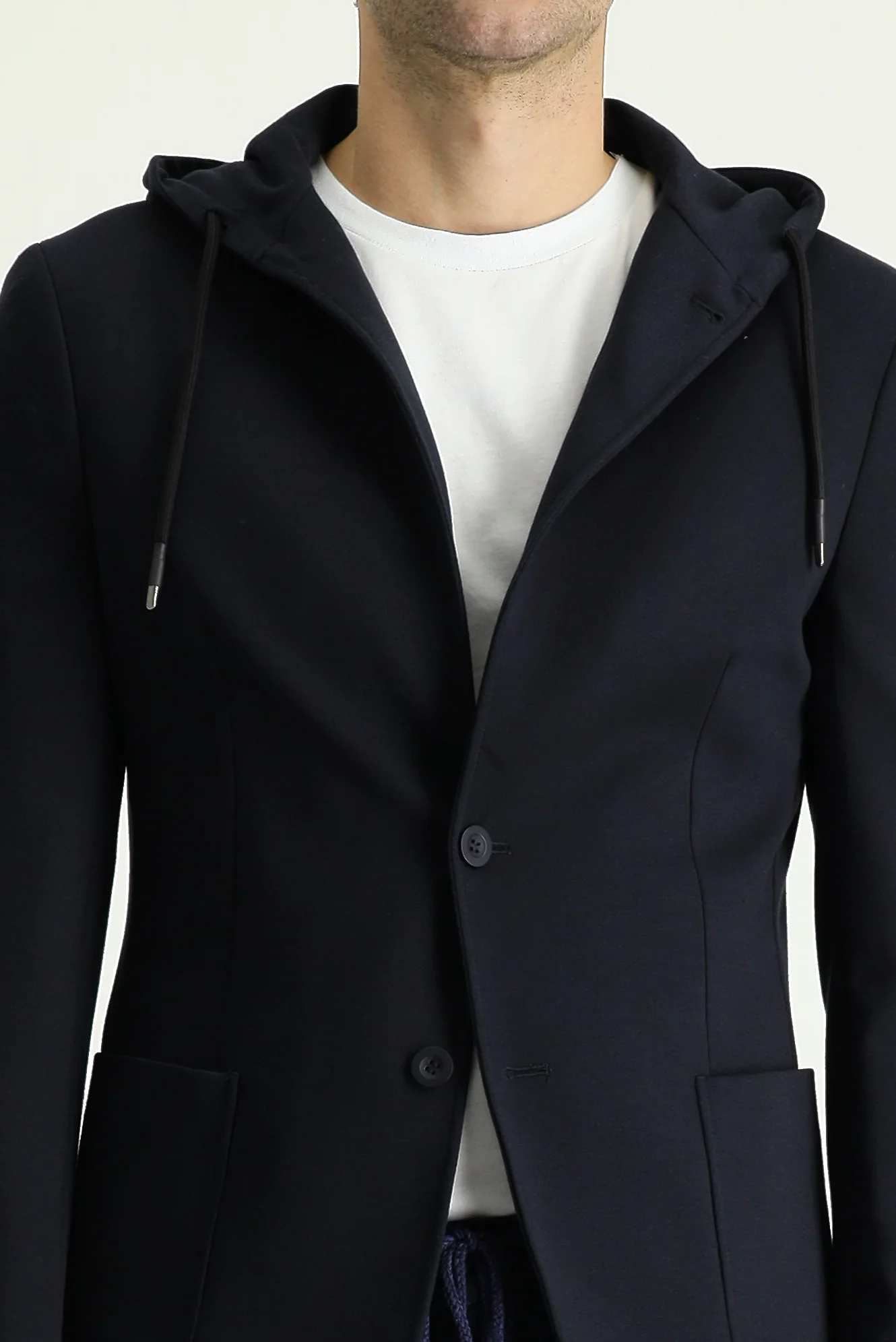 Siyah Lacivert 7 Drop Super Slim Fit Eksra Dar Kesim Kapüşonlu Spor Örme Ceket - Image 5