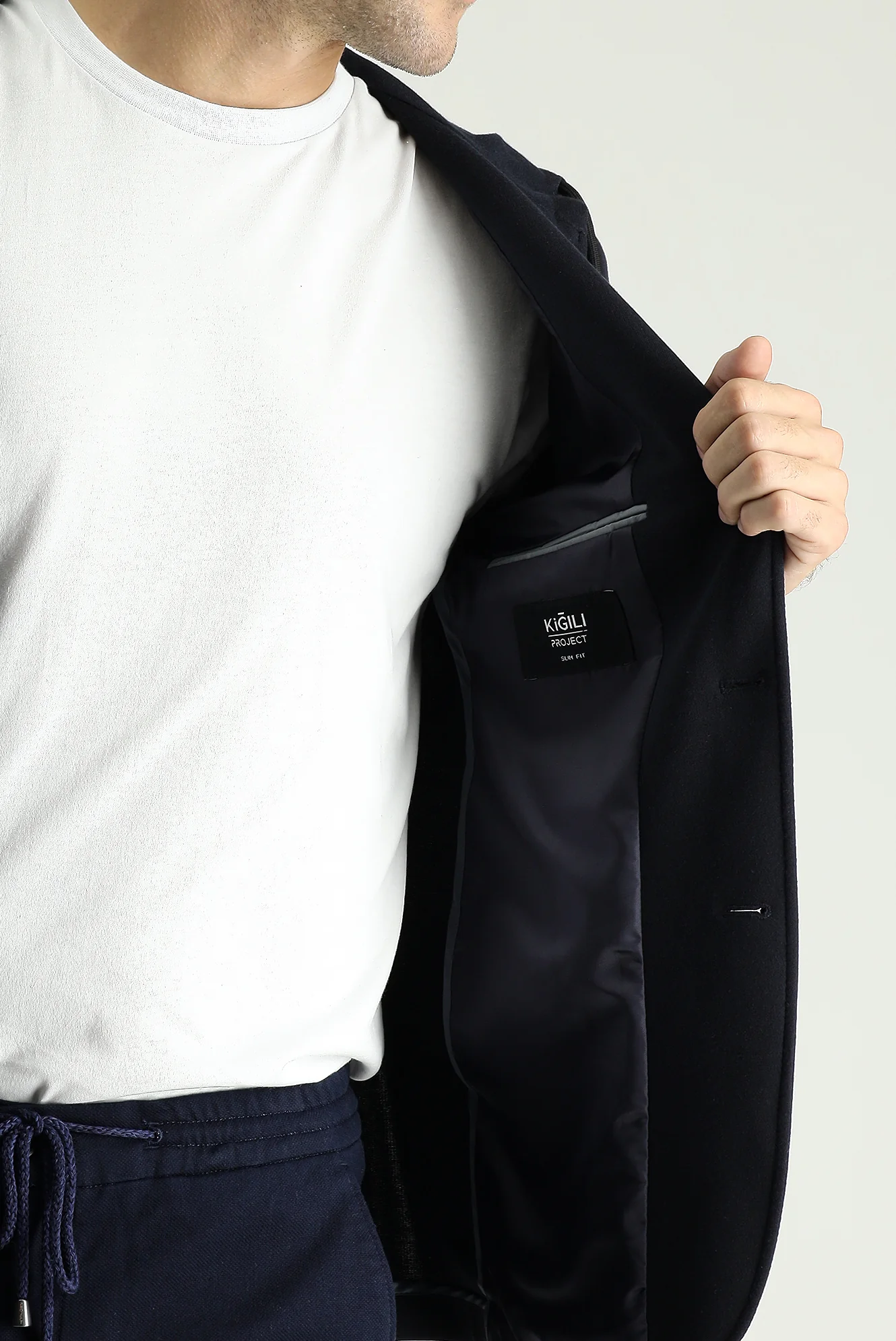 Siyah Lacivert 7 Drop Super Slim Fit Eksra Dar Kesim Kapüşonlu Spor Örme Ceket - Image 6