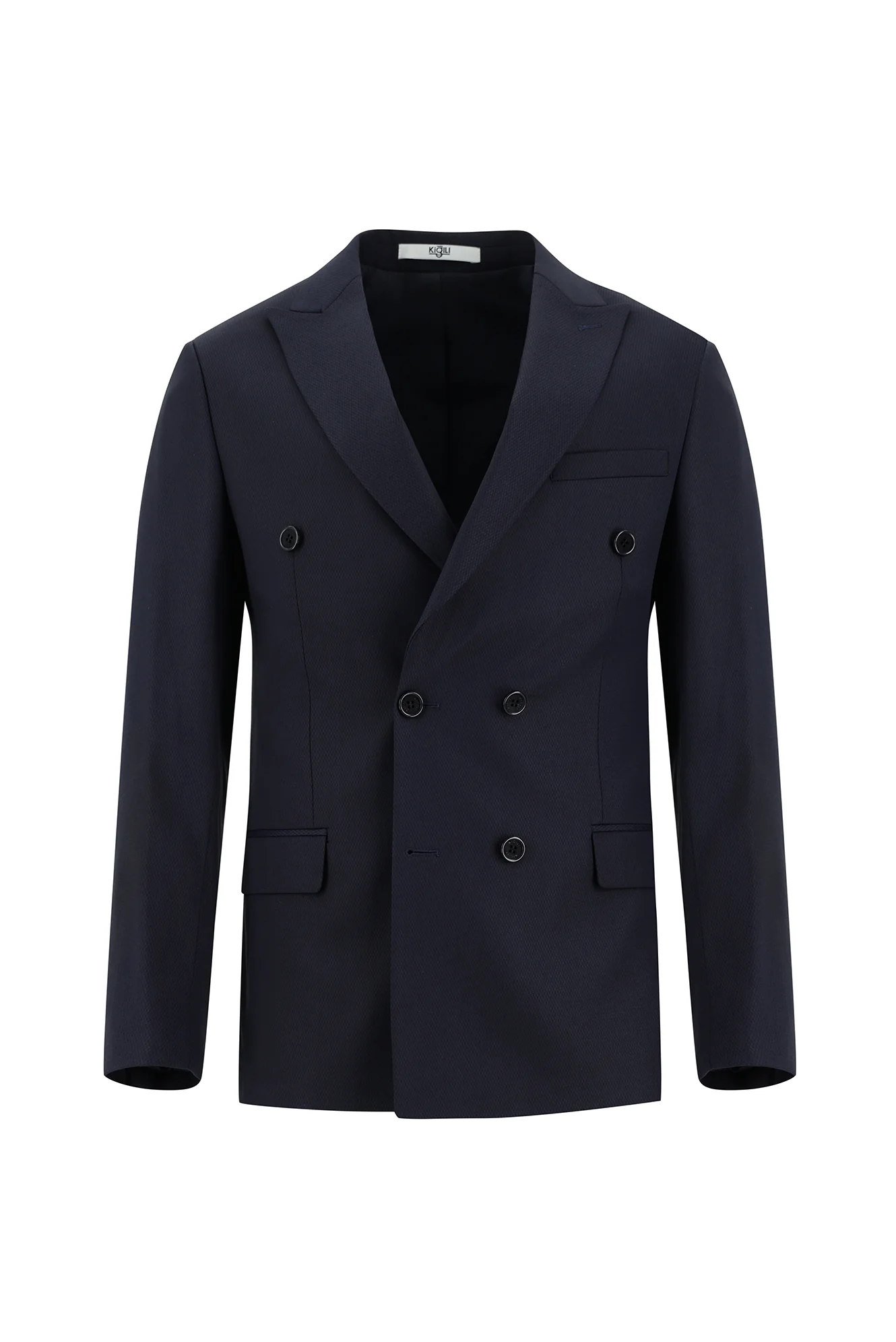Siyah Lacivert 7 Drop Super Slim Fit Eksra Dar Kesim Fit Kruvaze Desenli Takım Elbise - Image 2