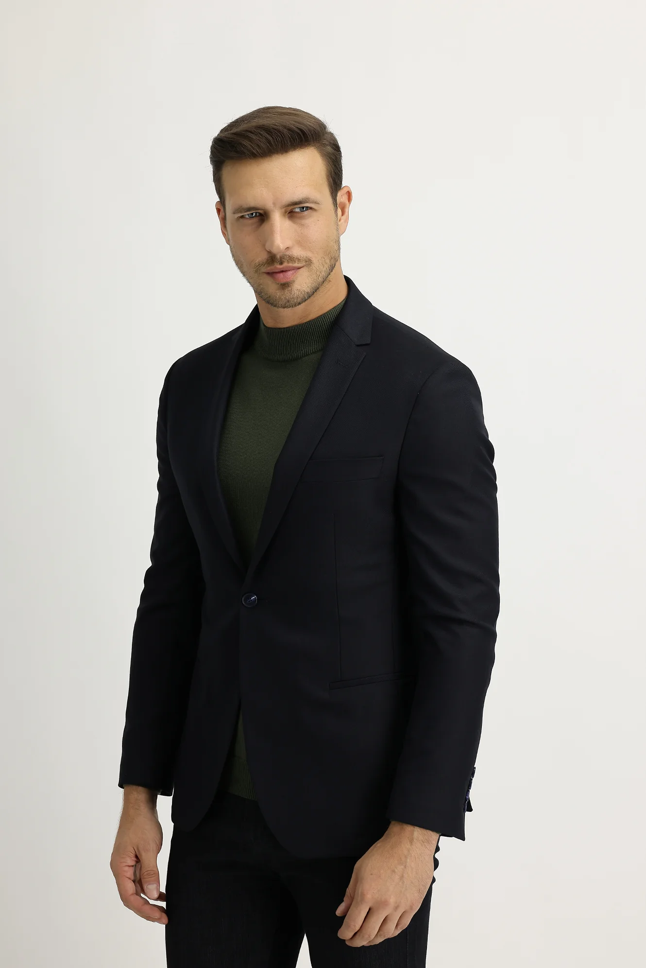 Siyah Lacivert 7 Drop Super Slim Fit Eksra Dar Kesim Astarsız Spor Ceket - Image 2