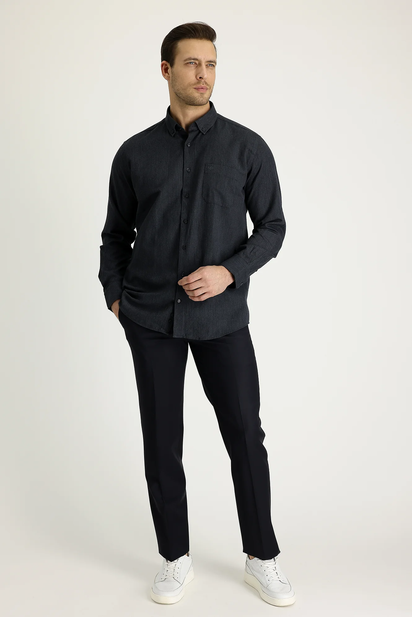 Siyah Lacivert 4 Drop Relaxed Fit Rahat Kesim Yünlü Klasik Kumaş Pantolon