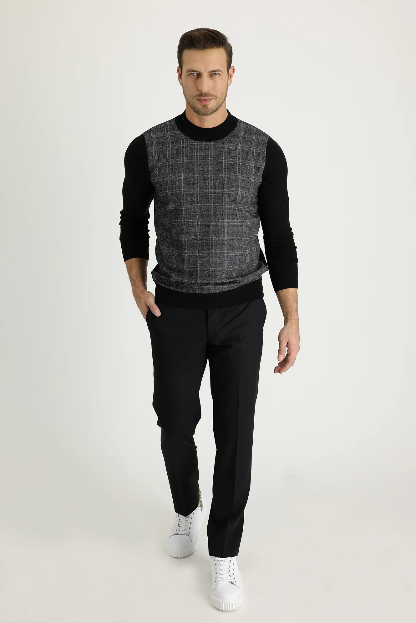 Siyah 7 Drop Slim Fit Dar Kesim Likralı Klasik Kumaş Pantolon