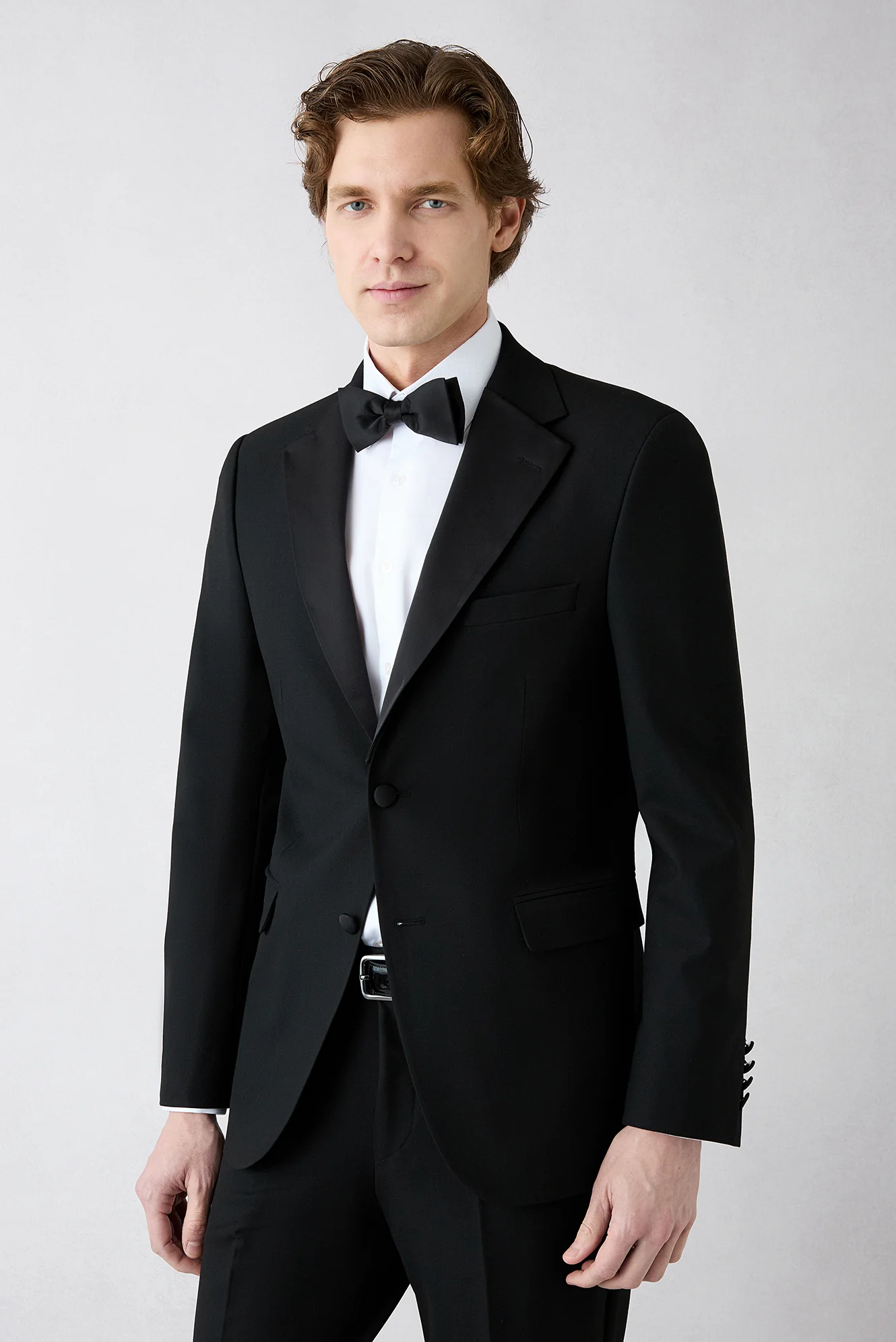 Siyah 7 Drop Slim Fit Dar Kesim Mono Yaka Smokin & Damatlık - Image 3