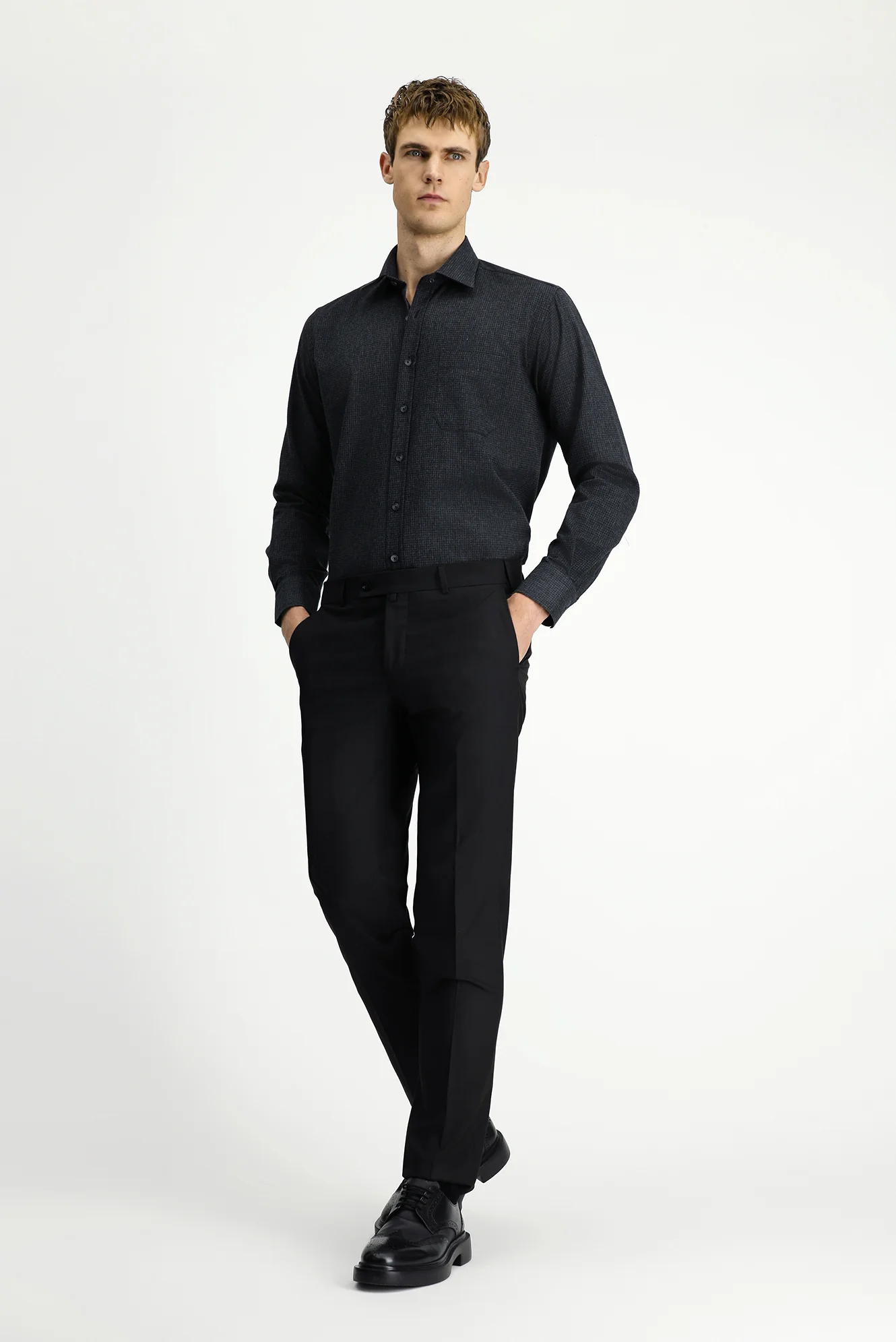 Siyah 6 Drop Regular Fit Standart Kesim Likralı Klasik Kumaş Pantolon - Image 3