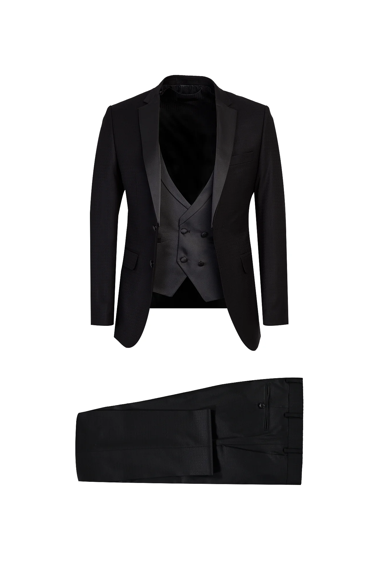 Siyah Mono Yaka Yelekli 7 Drop Slim Fit Dar Kesim Smokin & Damatlık