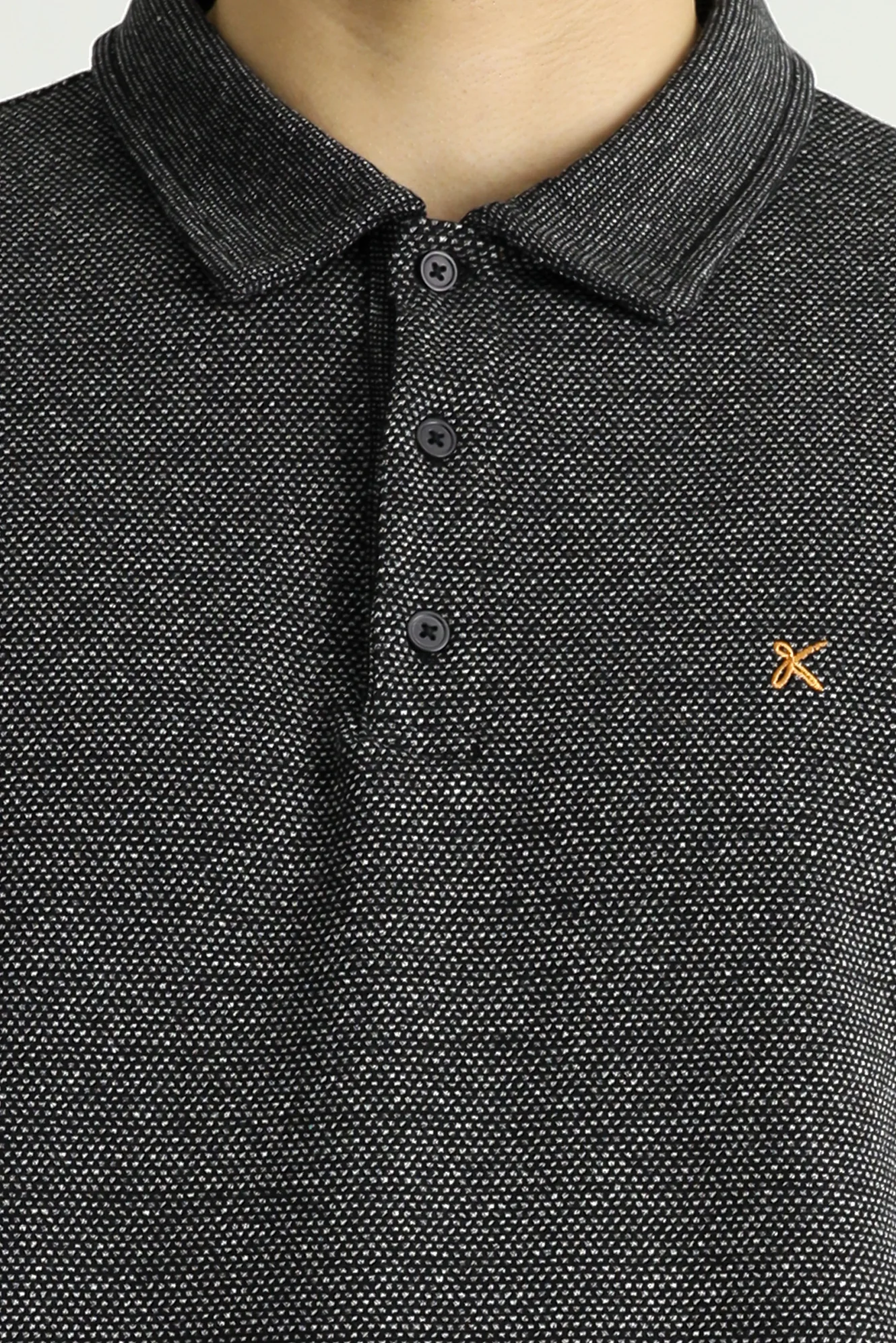 Siyah Polo Yaka Regular Fit Desenli Nakışlı Pamuklu Sweatshirt - Image 5