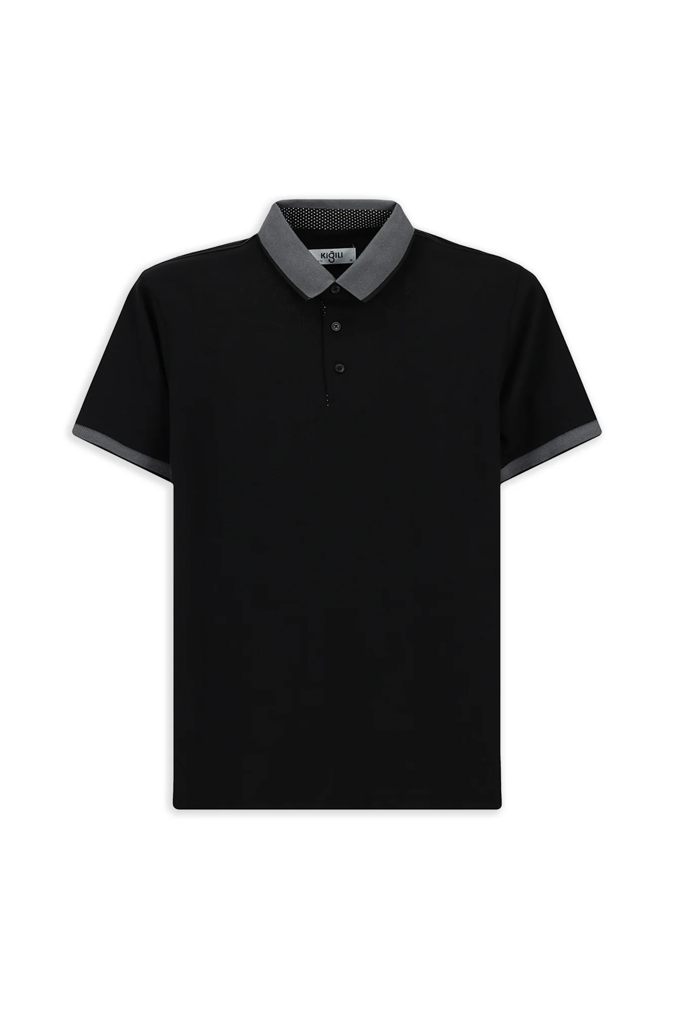 Siyah Polo Yaka Regular Fit Desenli Pamuklu Tişört - Image 6