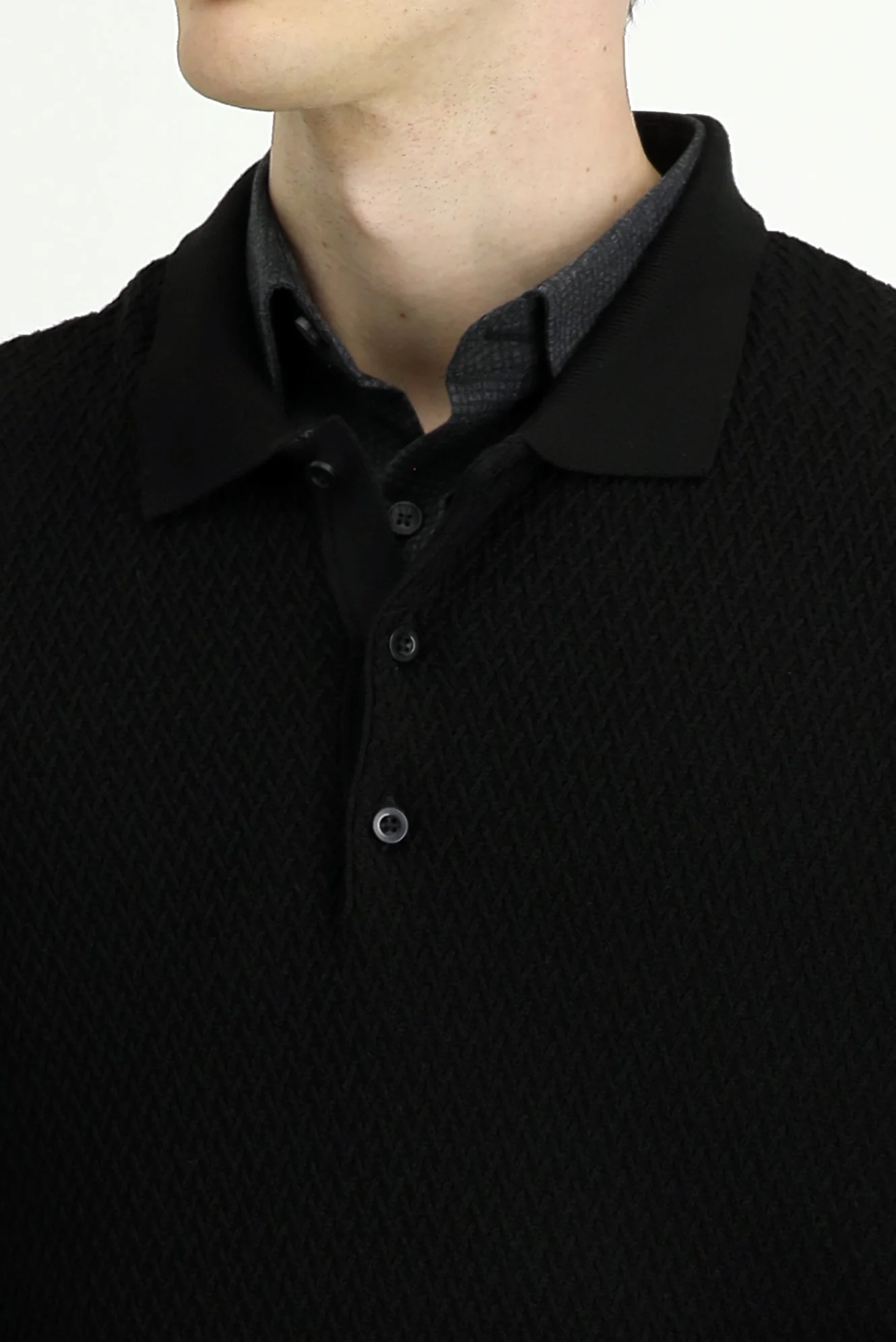 Siyah Polo Yaka Regular Fit Desenli Pamuklu Triko Kazak - Image 5