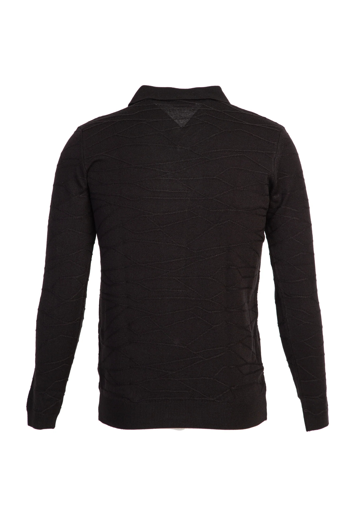 Siyah Polo Yaka Regular Fit Desenli Triko Kazak - Image 2