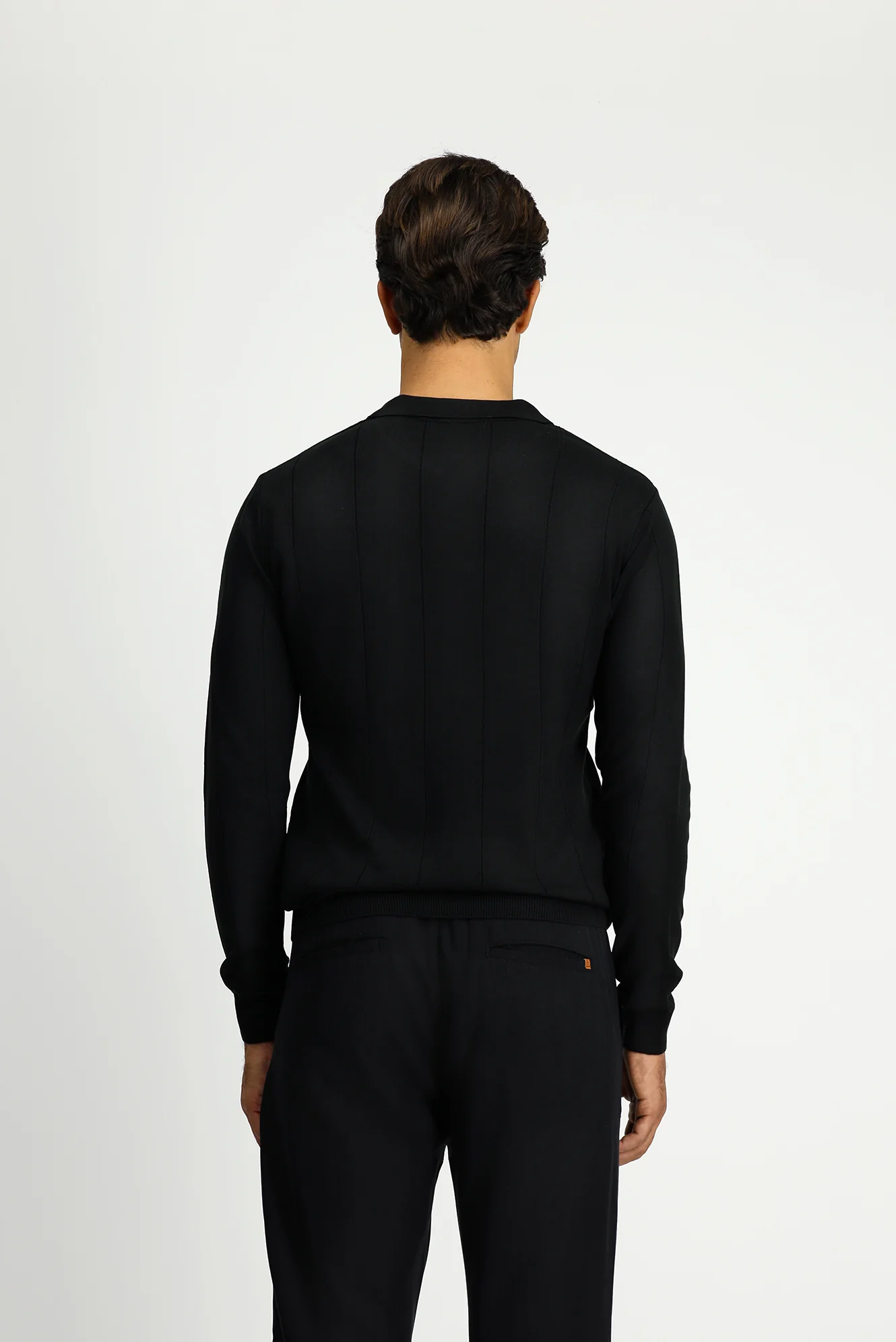 Siyah Polo Yaka Düğmeli Regular Fit Çizgili Triko Kazak - Image 5