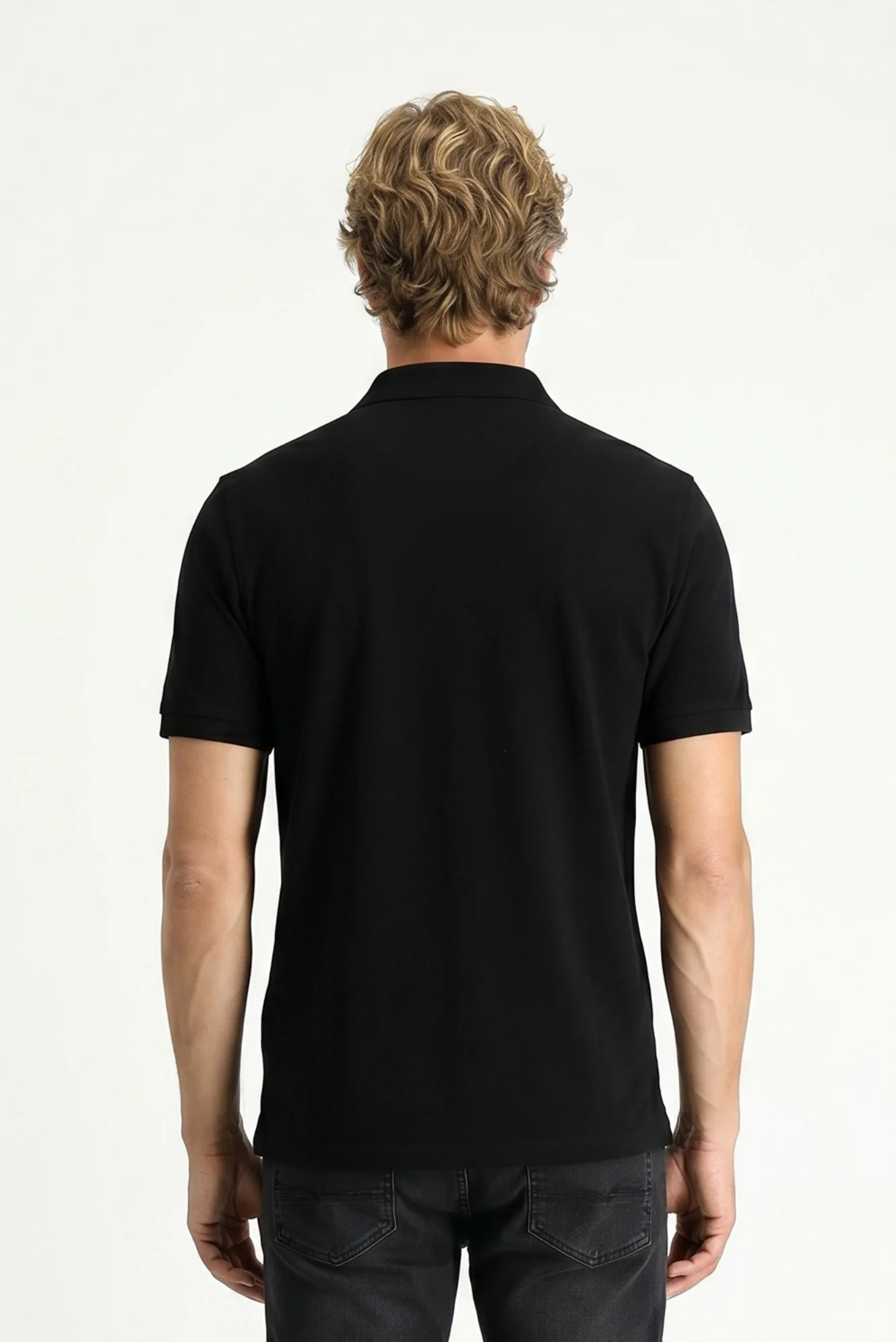 Siyah Polo Yaka Regular Fit Nakışlı Pamuk Tişört - Image 4