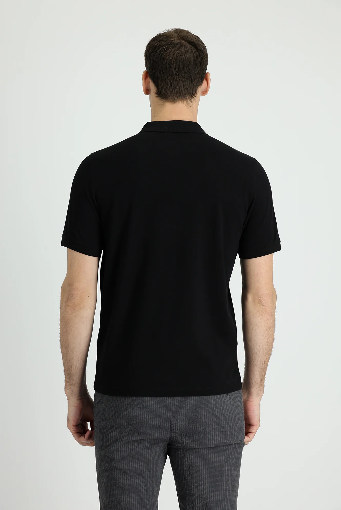 Siyah Polo Yaka Regular Fit Nakışlı Pamuk Tişört - Image 3