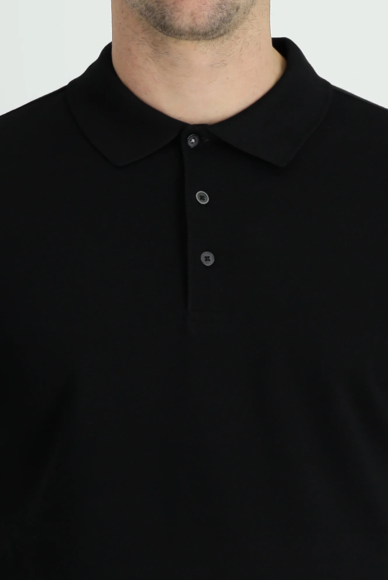 Siyah Polo Yaka Regular Fit Nakışlı Pamuk Tişört - Image 4