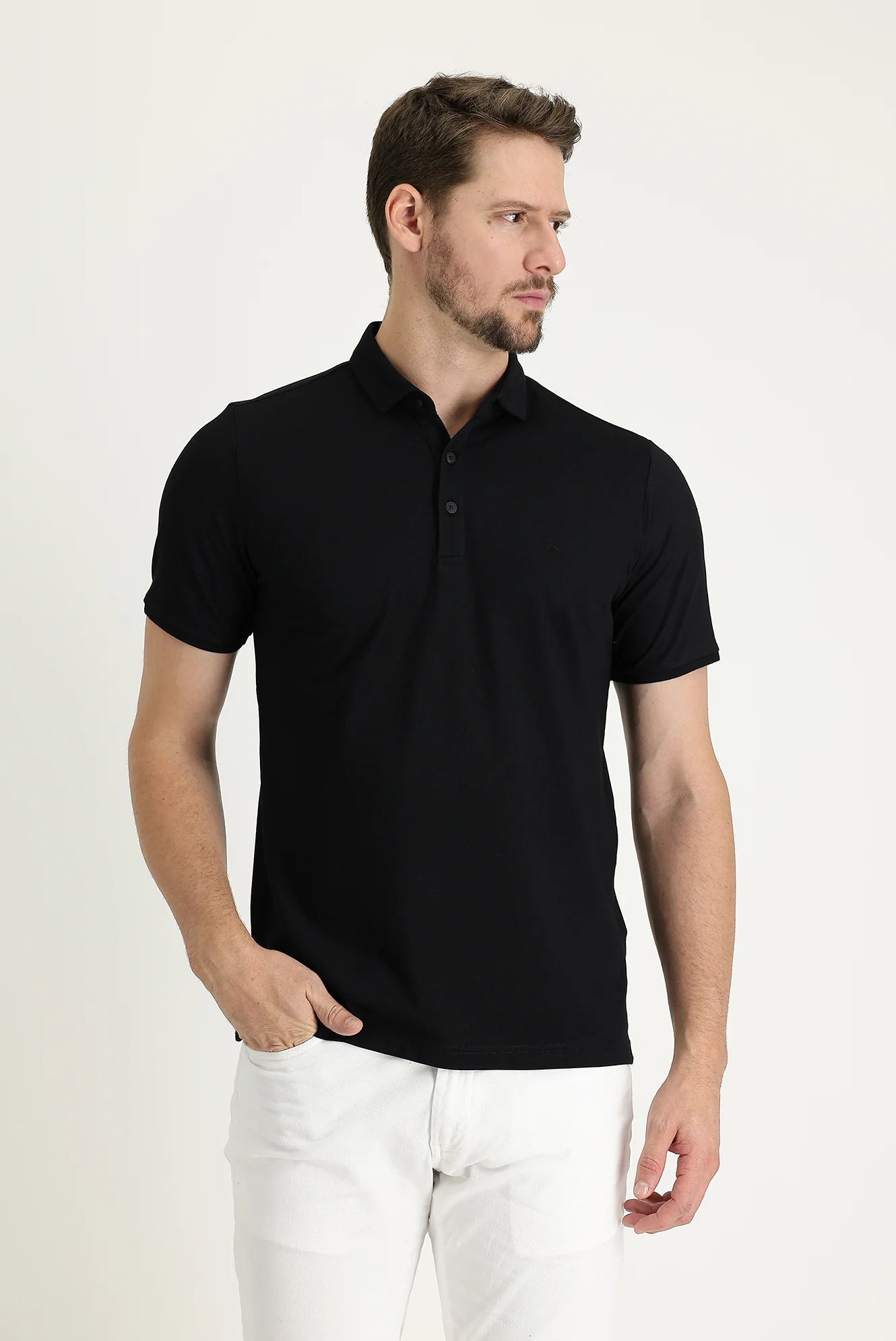 Siyah Polo Yaka Regular Fit Tişört - Image 2
