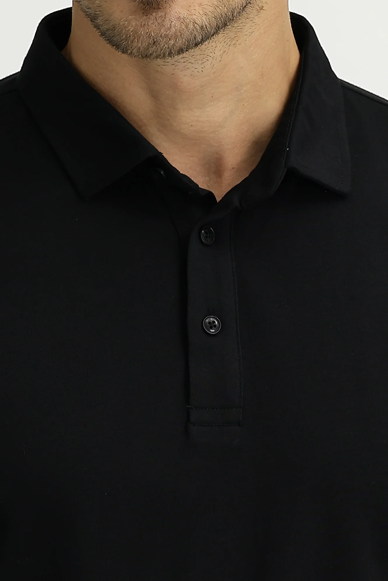 Siyah Polo Yaka Regular Fit Pamuk Tişört - Image 3
