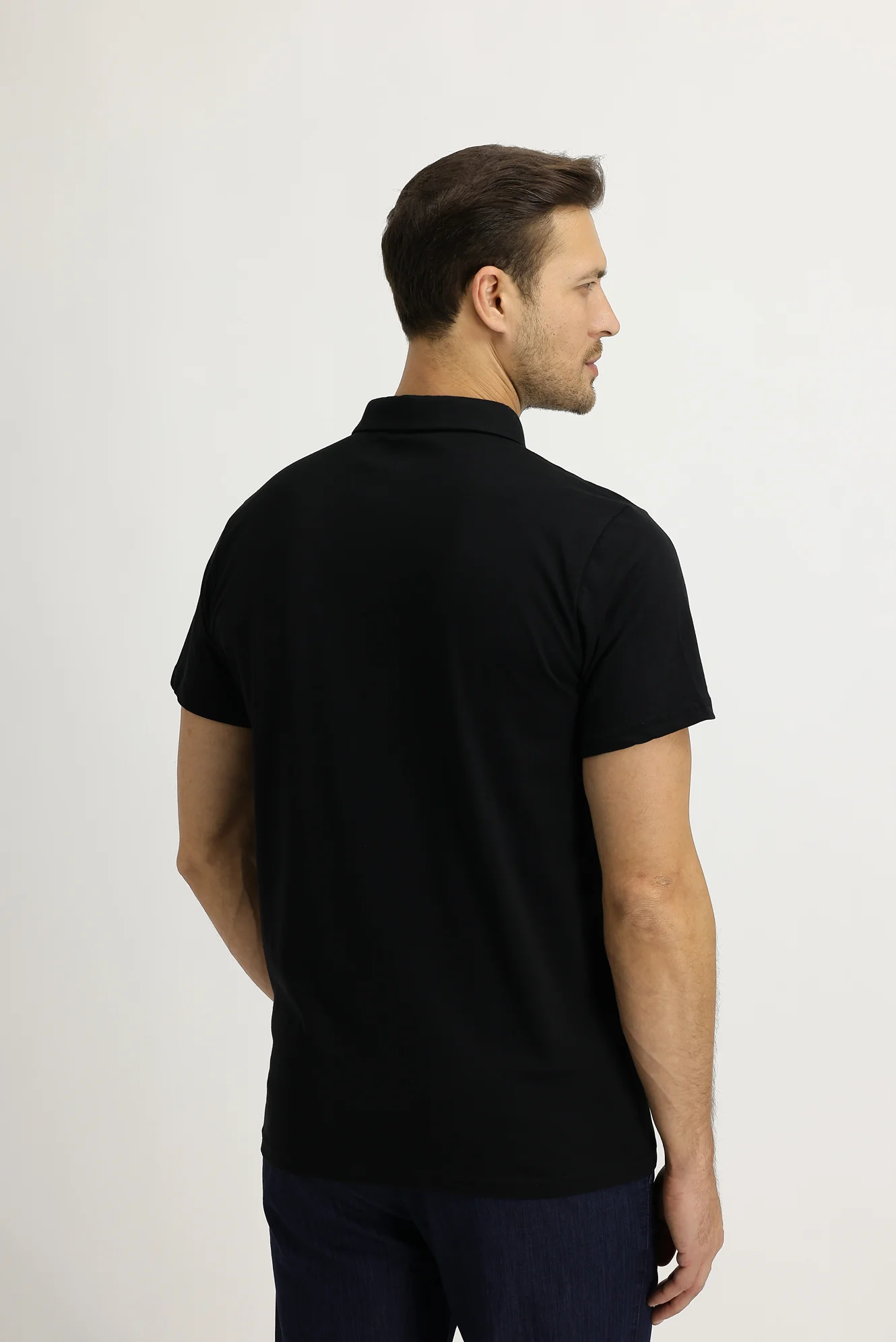 Siyah Polo Yaka Regular Fit Pamuk Tişört - Image 4
