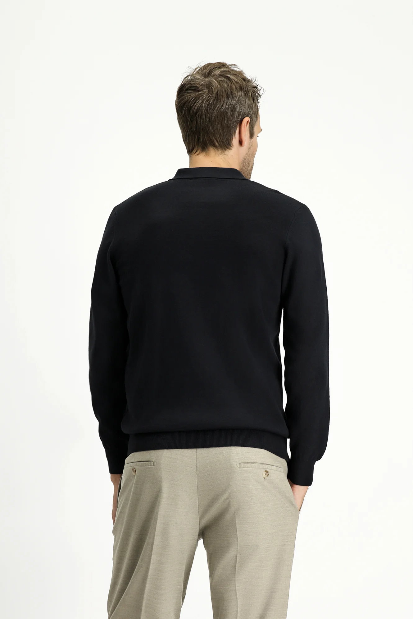 Siyah Polo Yaka Regular Fit Pamuklu Kaşmirli Triko Kazak - Image 5