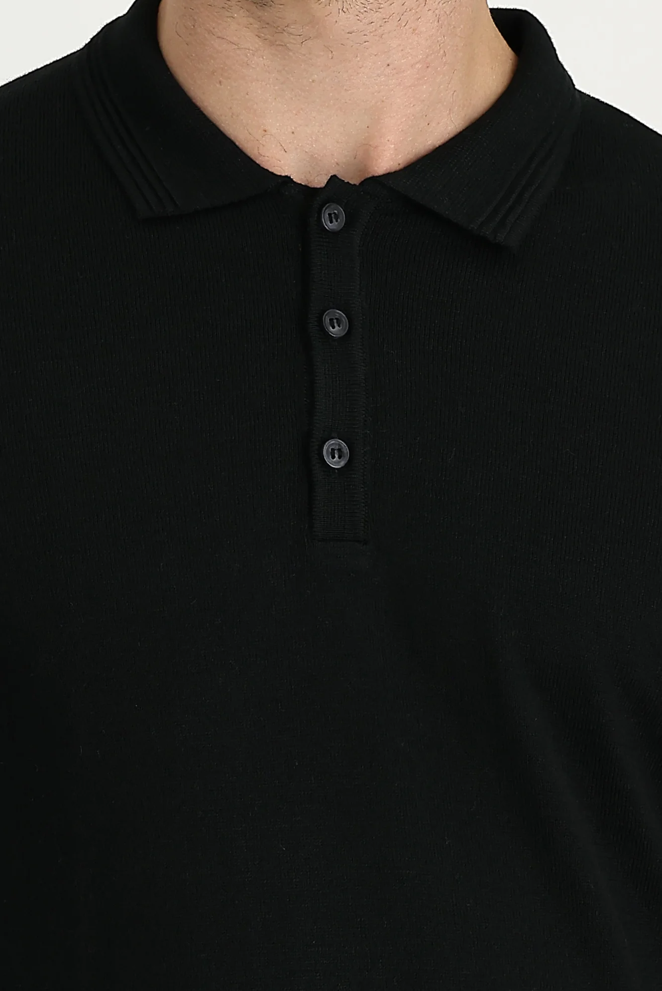 Siyah Polo Yaka Regular Fit Pamuklu Triko Kazak - Image 3