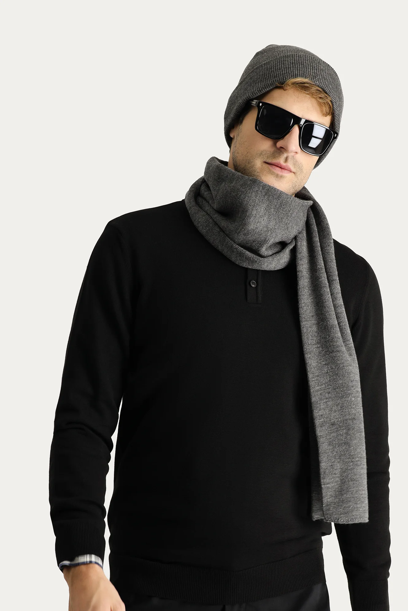 Siyah Polo Yaka Regular Fit Pamuklu Triko Kazak