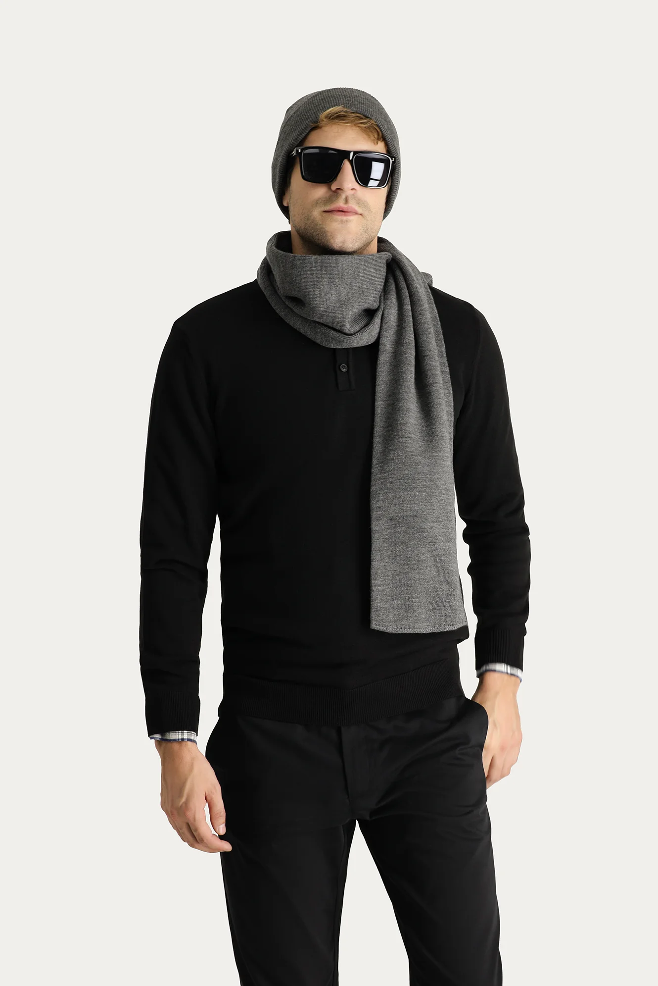 Siyah Polo Yaka Regular Fit Pamuklu Triko Kazak - Image 2