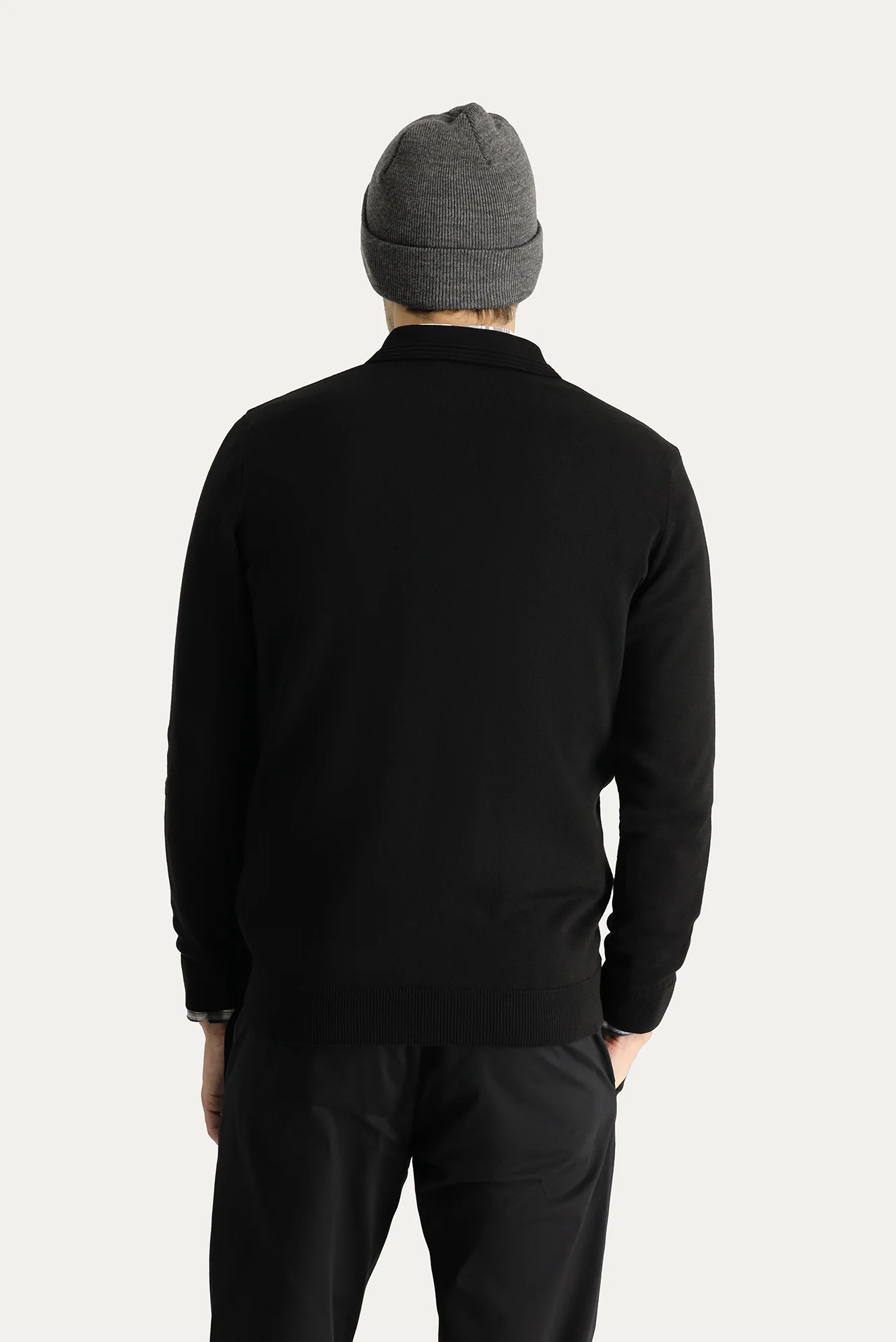 Siyah Polo Yaka Regular Fit Pamuklu Triko Kazak - Image 3