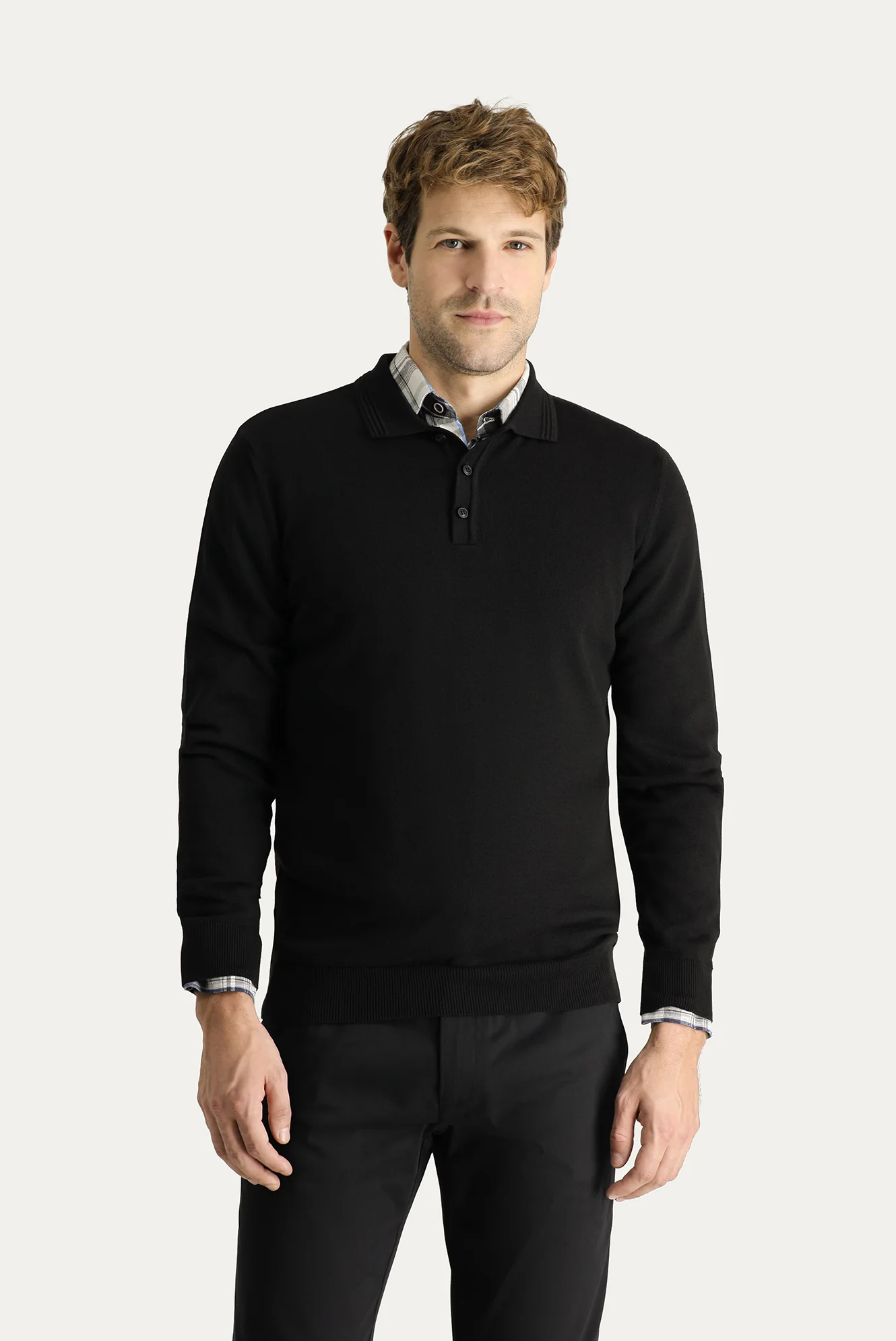 Siyah Polo Yaka Regular Fit Pamuklu Triko Kazak - Image 4