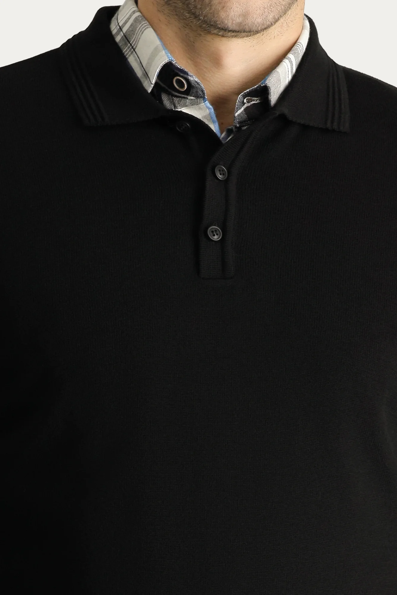 Siyah Polo Yaka Regular Fit Pamuklu Triko Kazak - Image 5