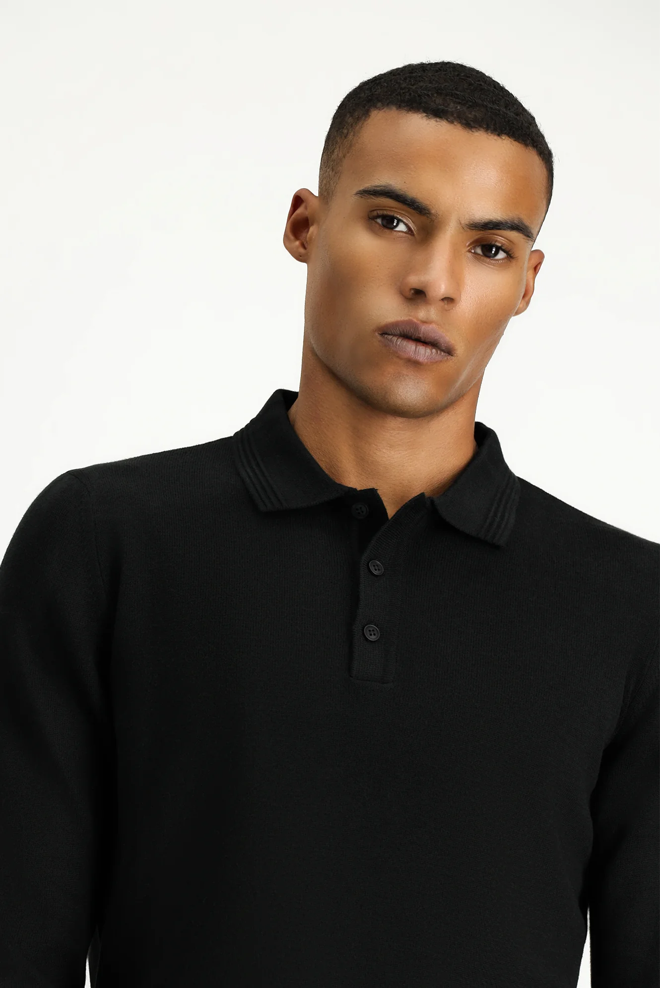Siyah Polo Yaka Regular Fit Pamuklu Triko Kazak - Image 3