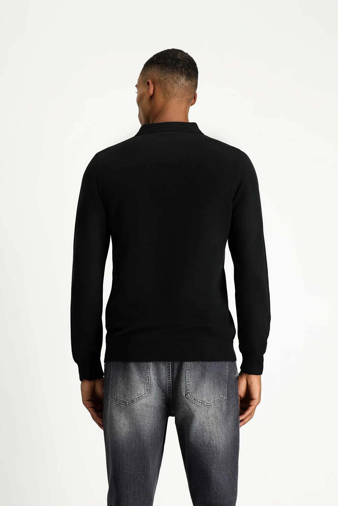 Siyah Polo Yaka Regular Fit Pamuklu Triko Kazak - Image 5