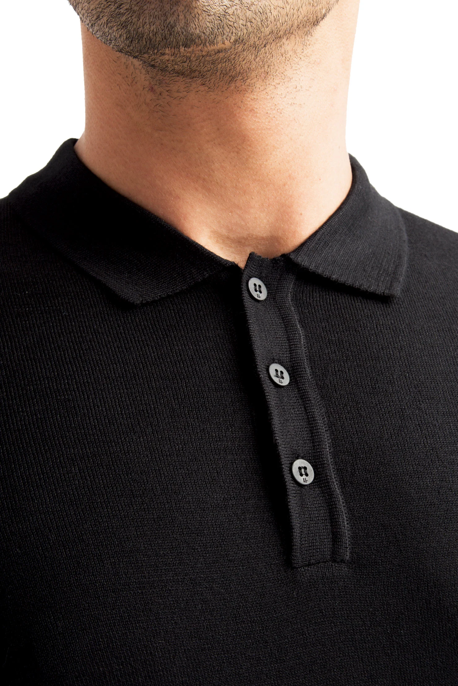 Siyah Polo Yaka Regular Fit Yünlü Triko Kazak