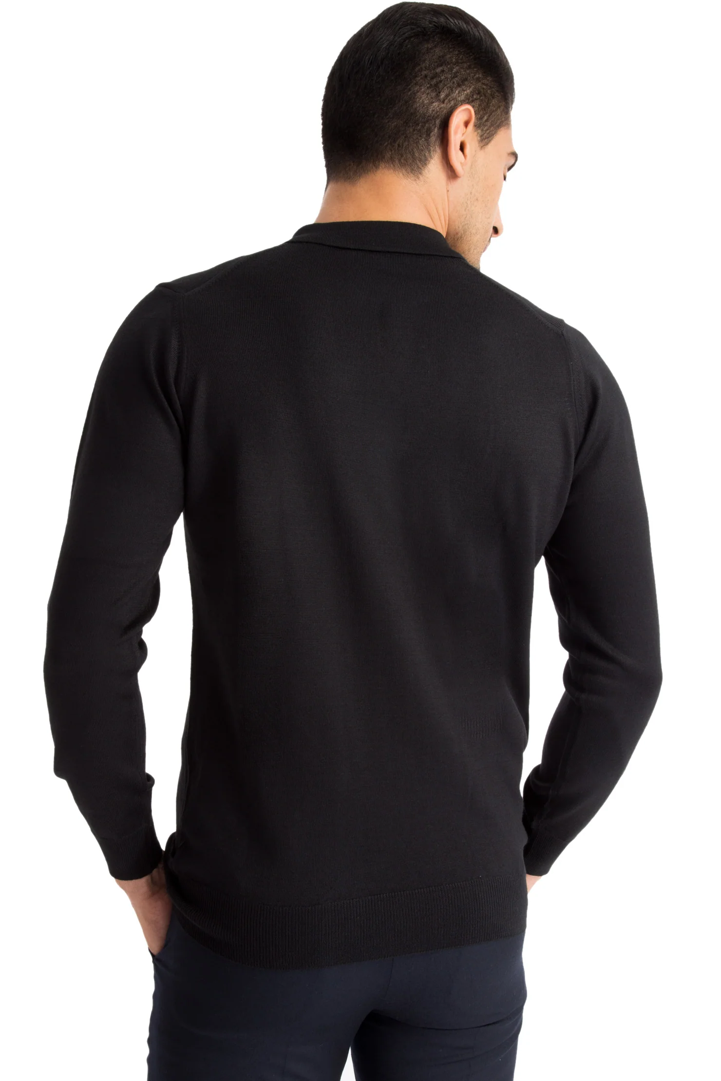 Siyah Polo Yaka Regular Fit Yünlü Triko Kazak - Image 3
