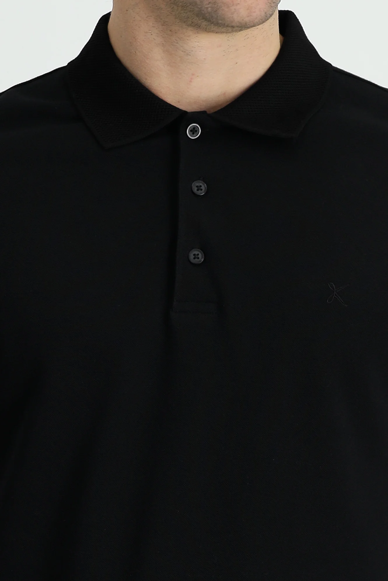 Siyah Polo Yaka Slim Fit Dar Kesim Nakışlı Pamuk Tişört - Image 3